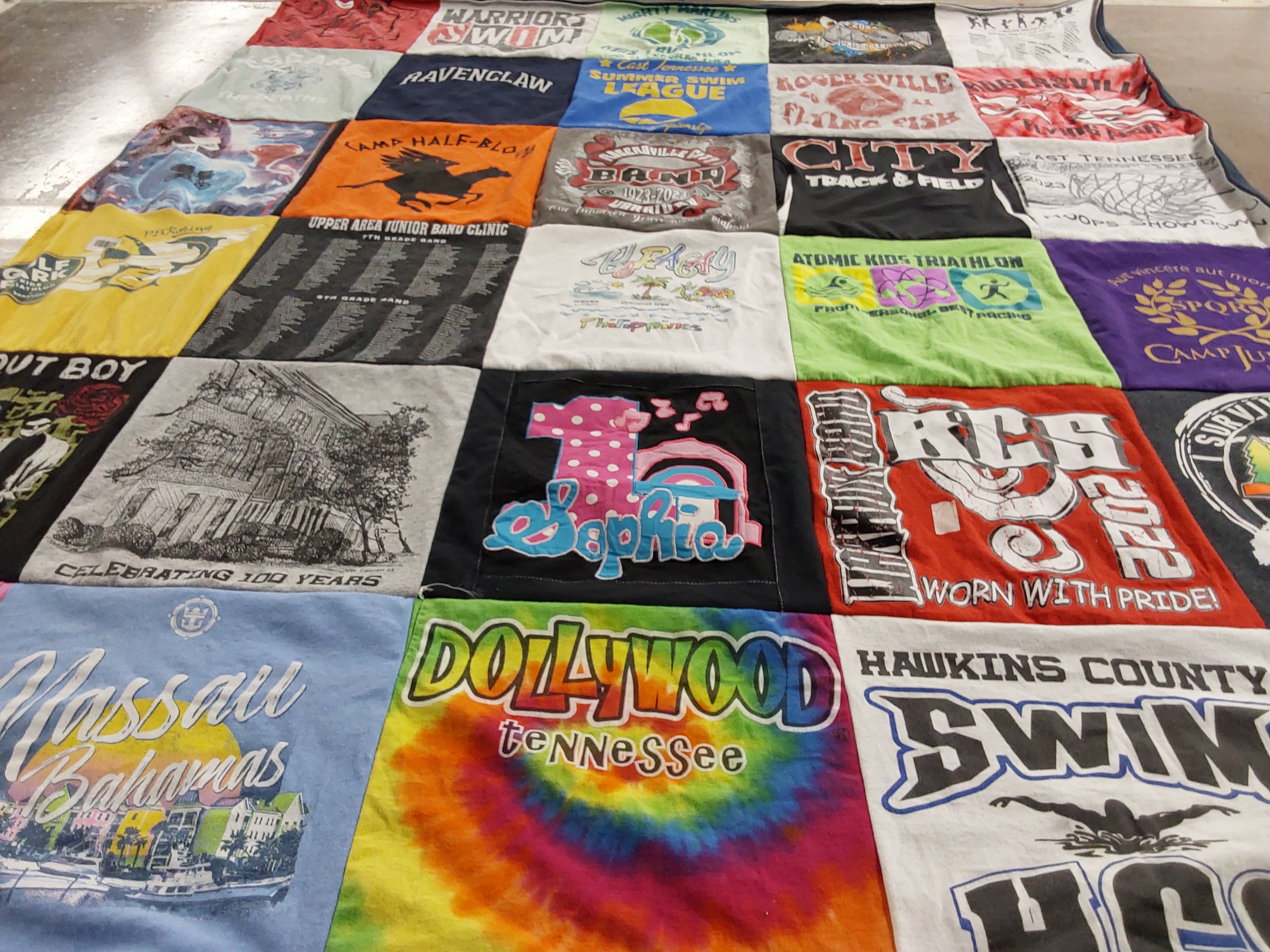 T-shirt quilt featuring rockwood college swim team by Lindsey from TN