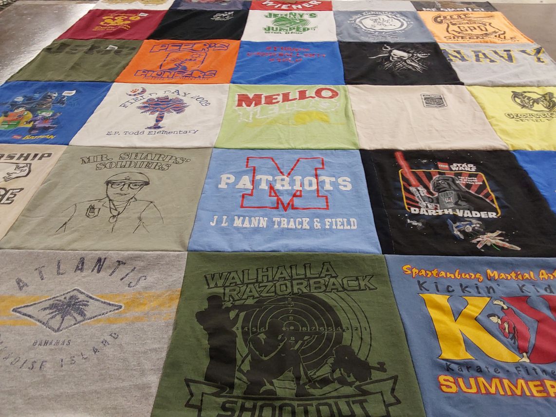 T-shirt quilt featuring patriots, razorbacks by Jennifer from SC