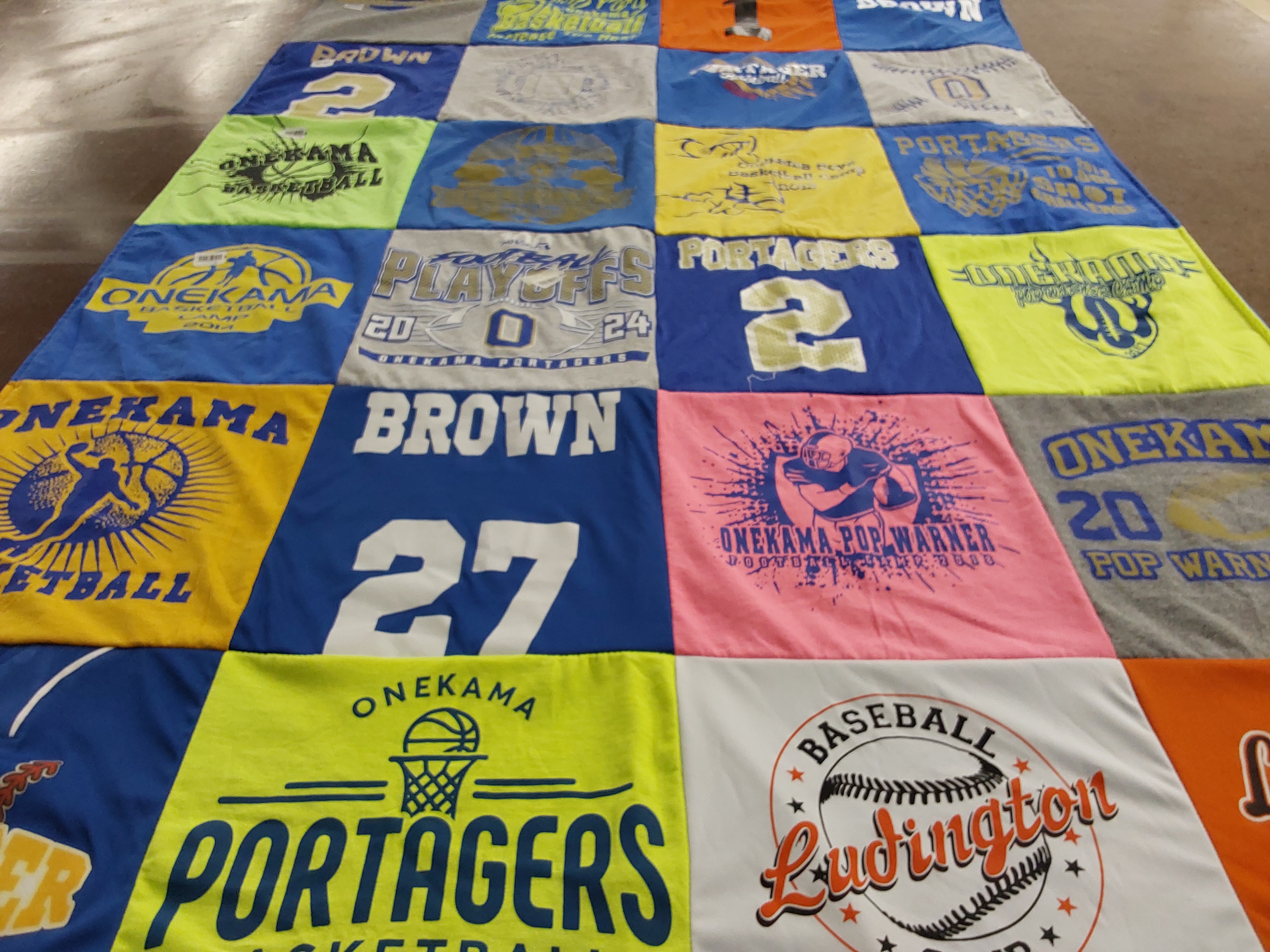 T-shirt quilt featuring onekama portagers basketball, onekama portagers football by Angela from MI