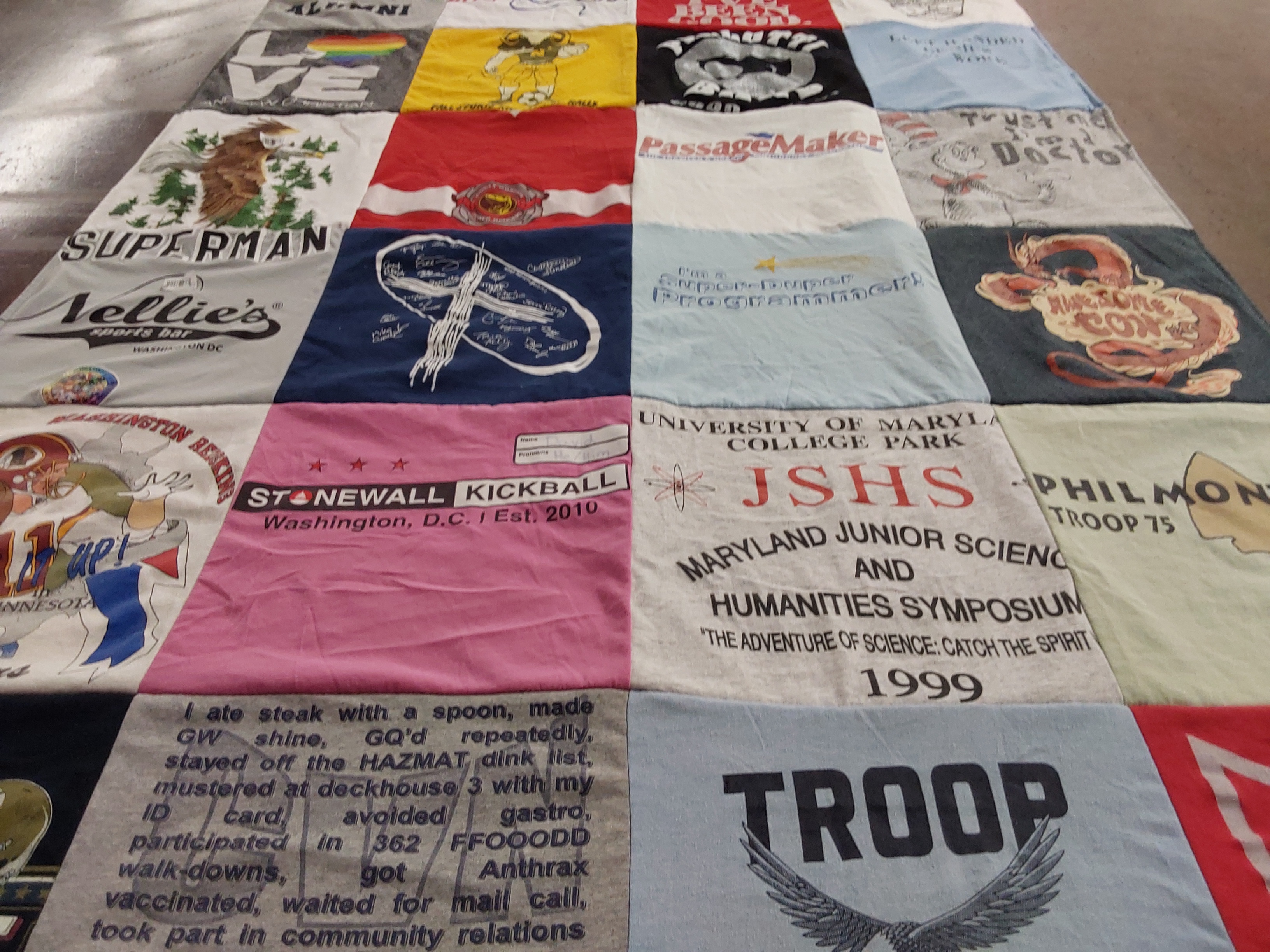 T-shirt quilt featuring stonewall kickball by Kristin from MD