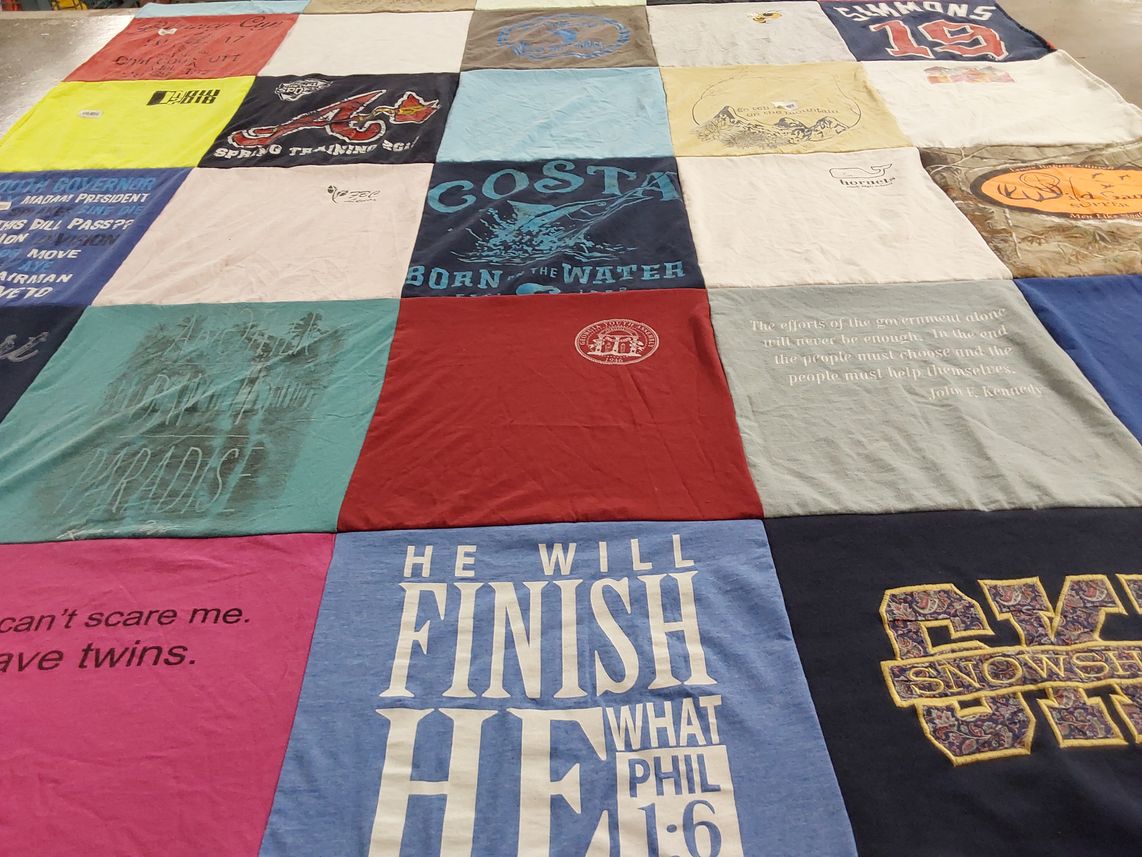 T-shirt quilt with sports, politics themes by Donald from GA