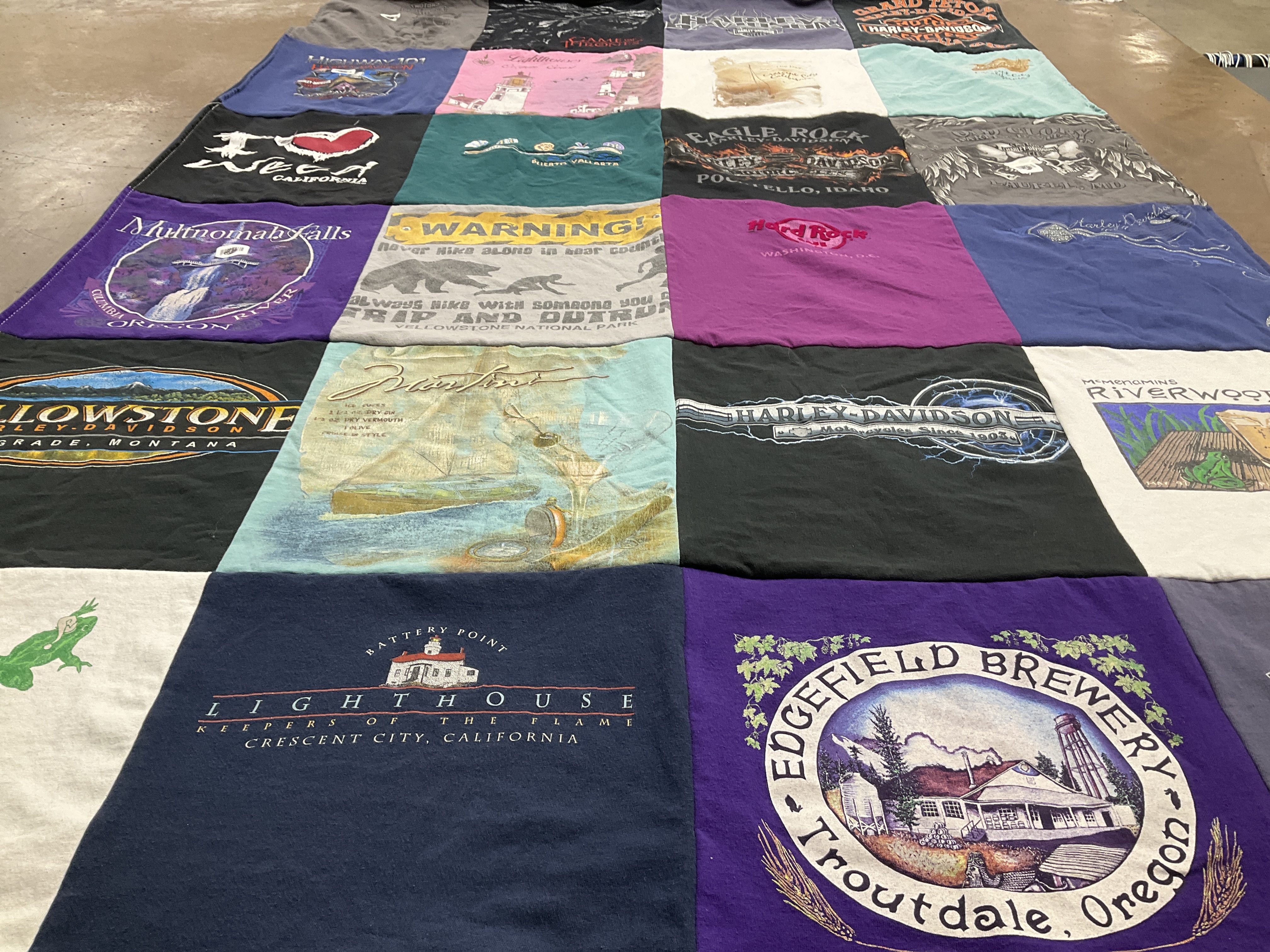 T-shirt quilt with travel, outdoors themes by Mandy from ID