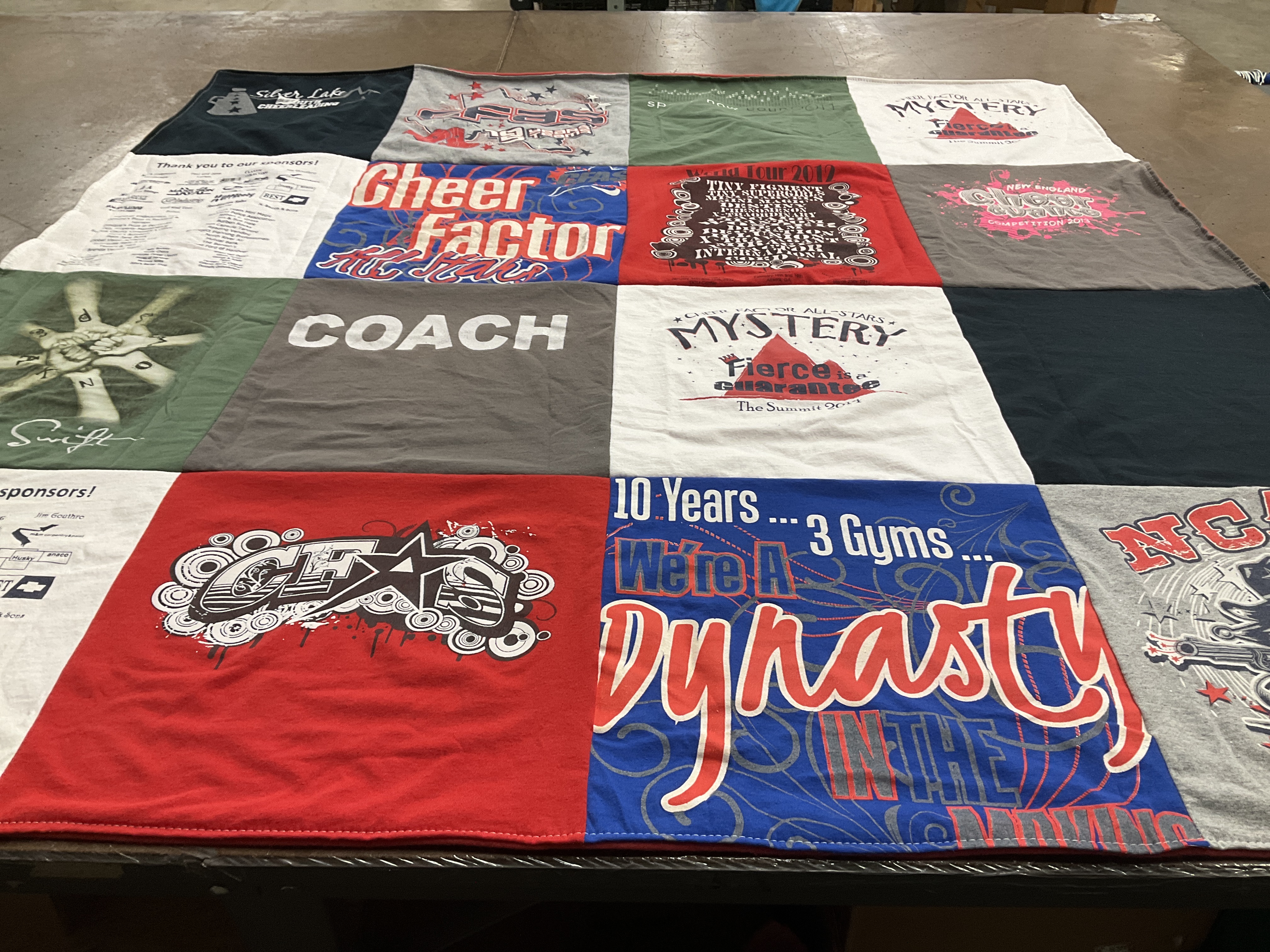 T-shirt quilt with cheerleading, competitions themes by Stacey from TX