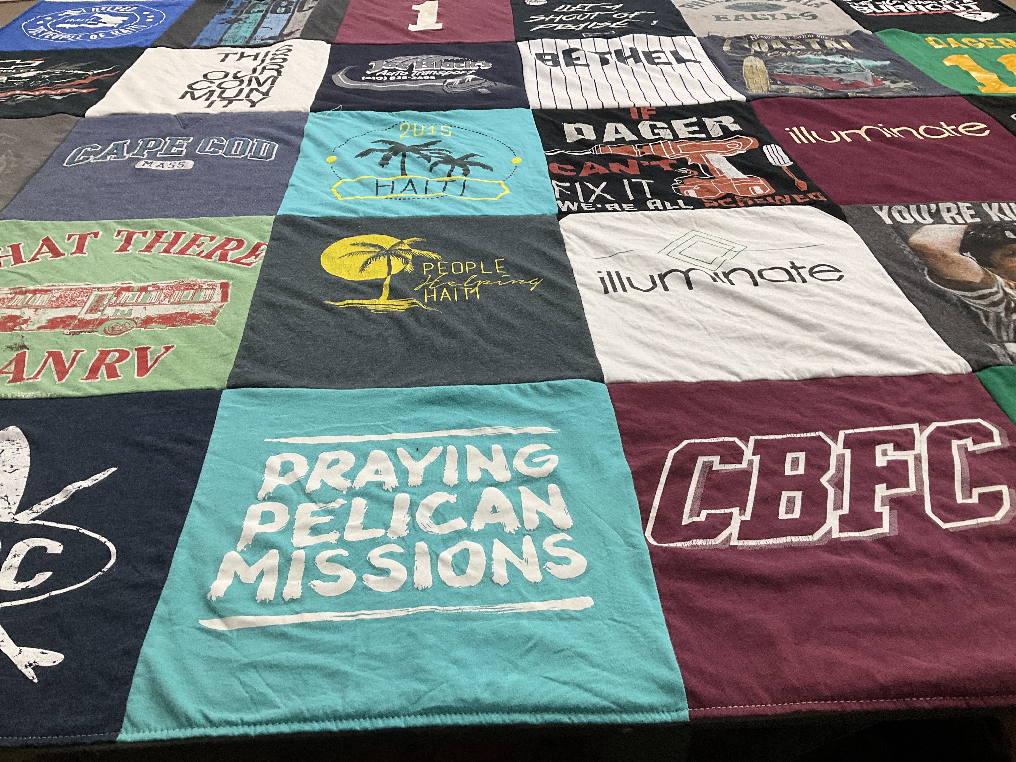 T-shirt quilt with travel, missions themes by Holly from PA