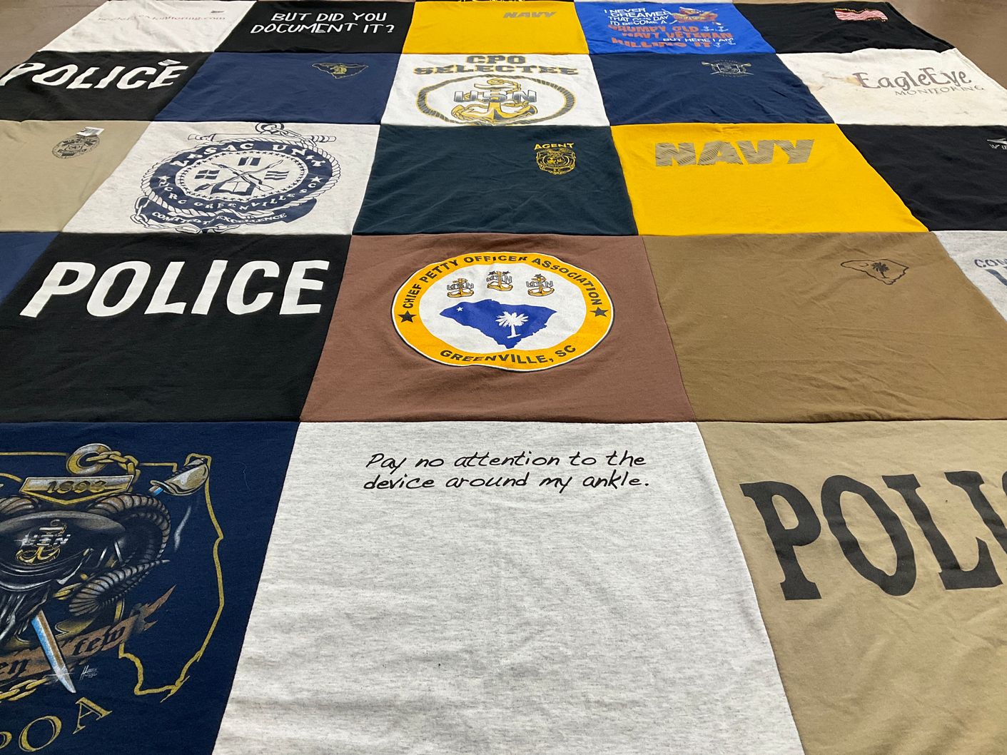 T-shirt quilt with law enforcement, navy themes by Angela from SC