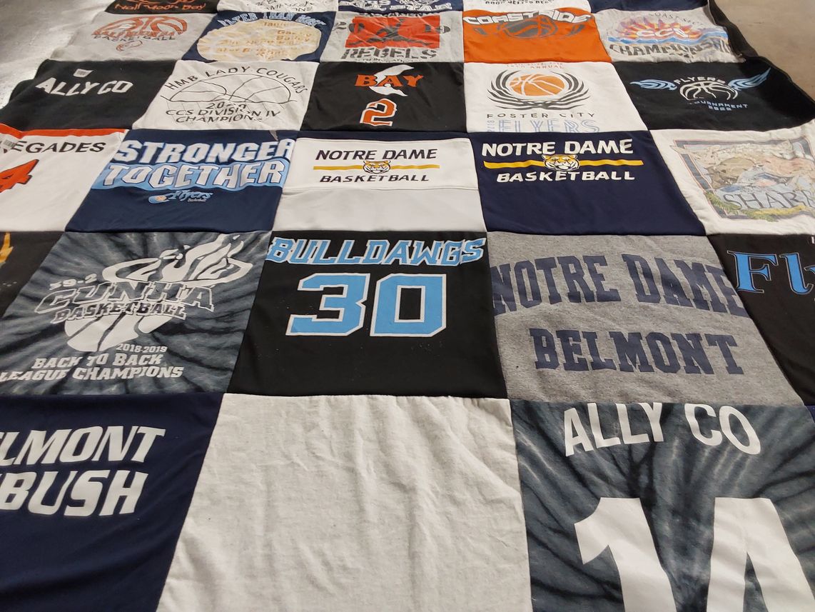 T-shirt quilt featuring notre dame basketball, belmont bulldawgs by Cindy from CA