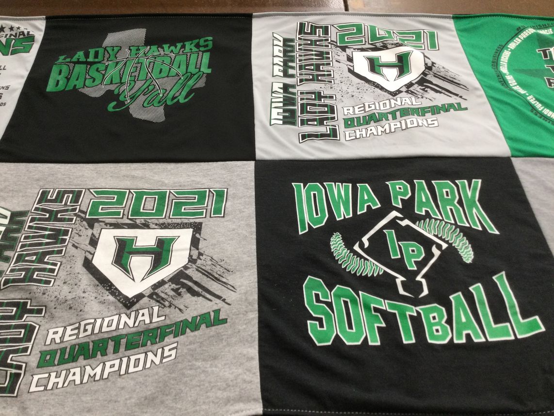 T-shirt quilt featuring lady hawks basketball team, lady hawks softball team by Jonathan from TX