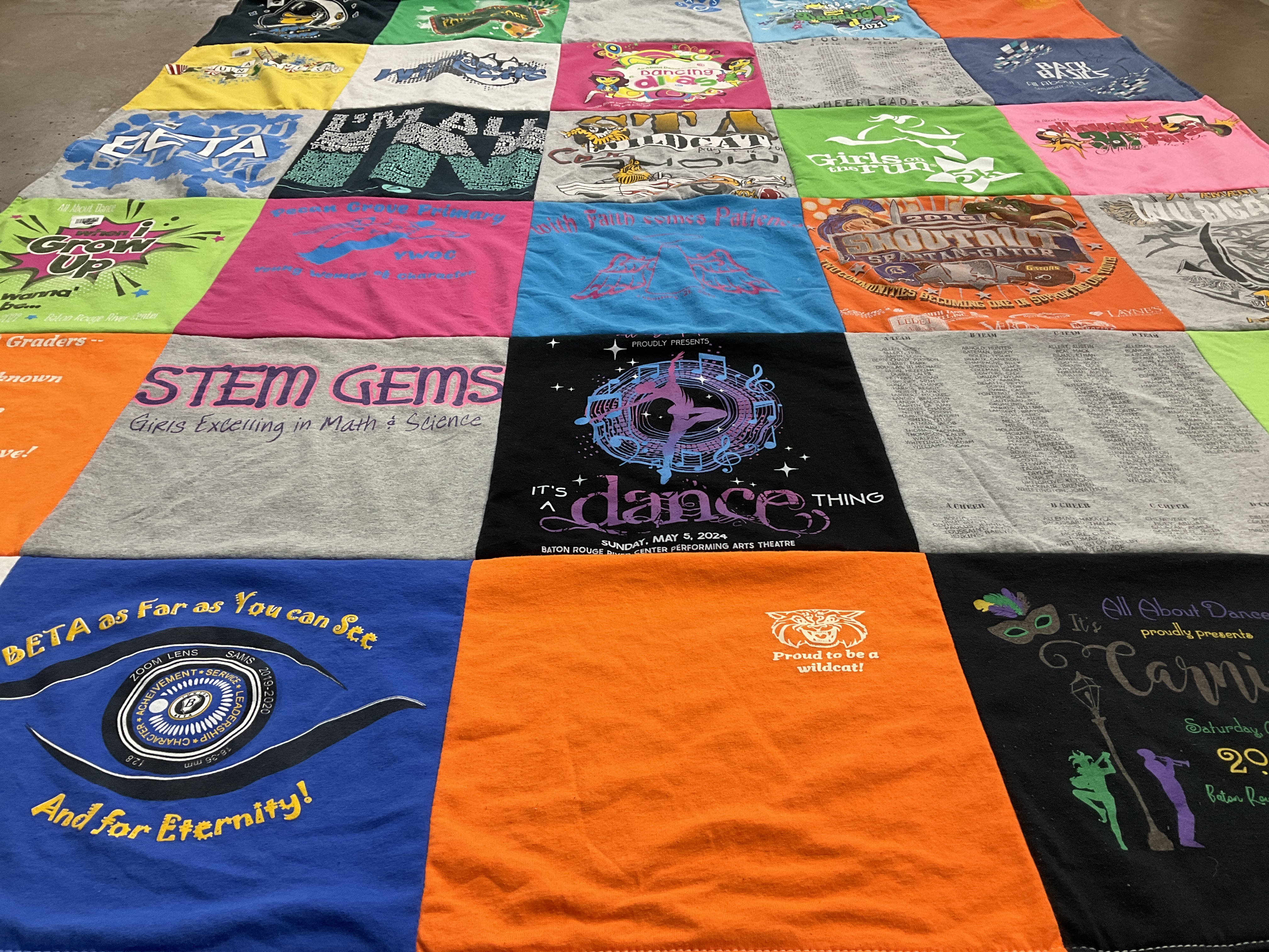 T-shirt quilt from unknown primary school, unknown performing arts theatre by Melissa from LA