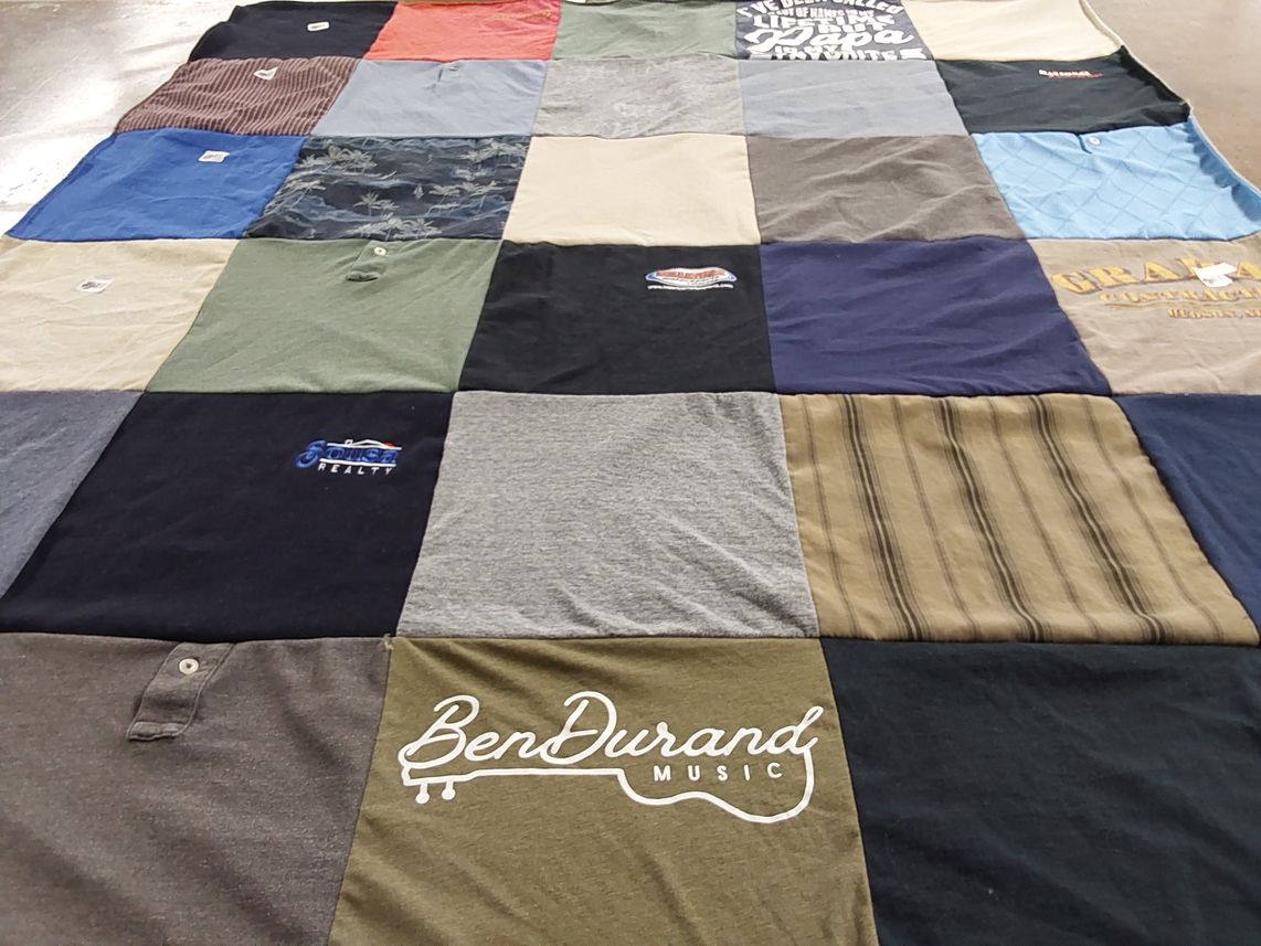 T-shirt quilt with music, real estate themes by Allyson from NH