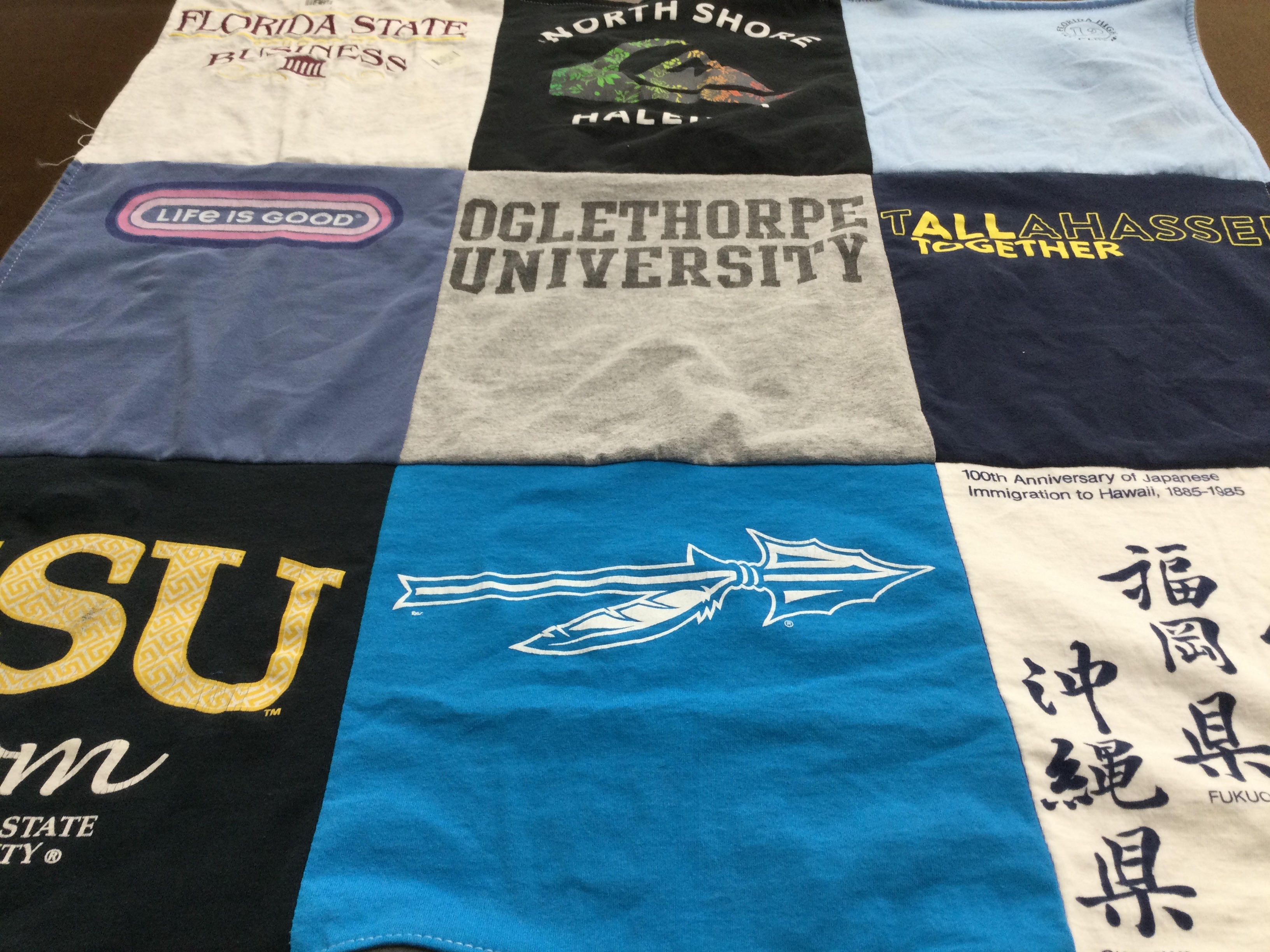 T-shirt quilt from oglethorpe university, florida state university by Leilani from GA