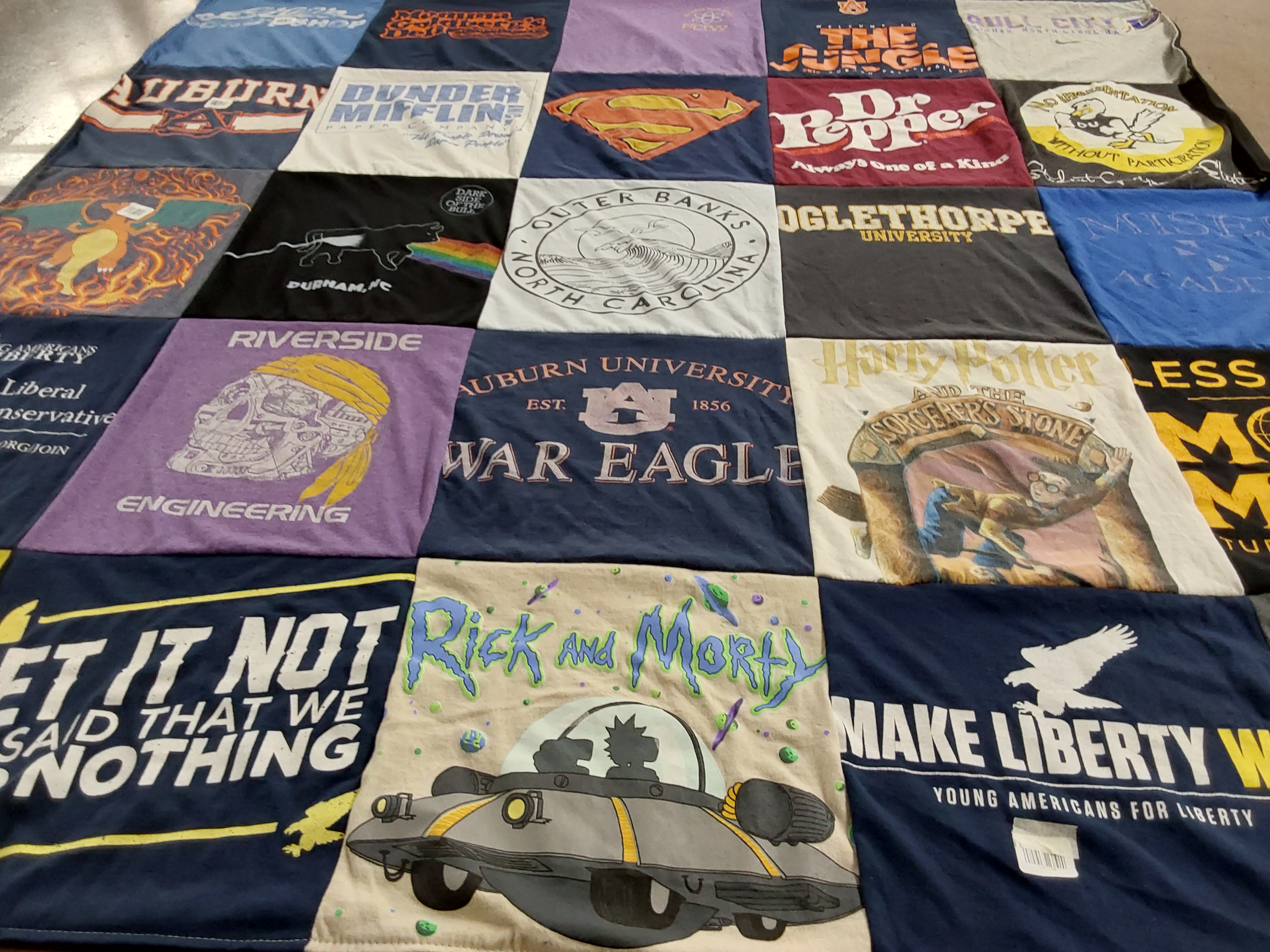 T-shirt quilt featuring auburn university, riverside school by Melissa from NC