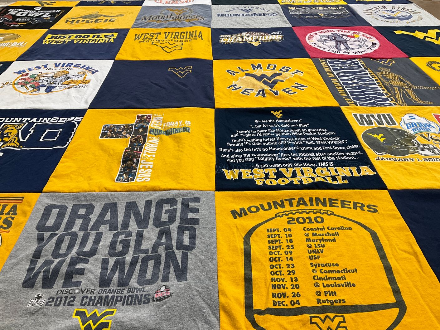 T-shirt quilt featuring west virginia university mountaineers football by Brandi from VA