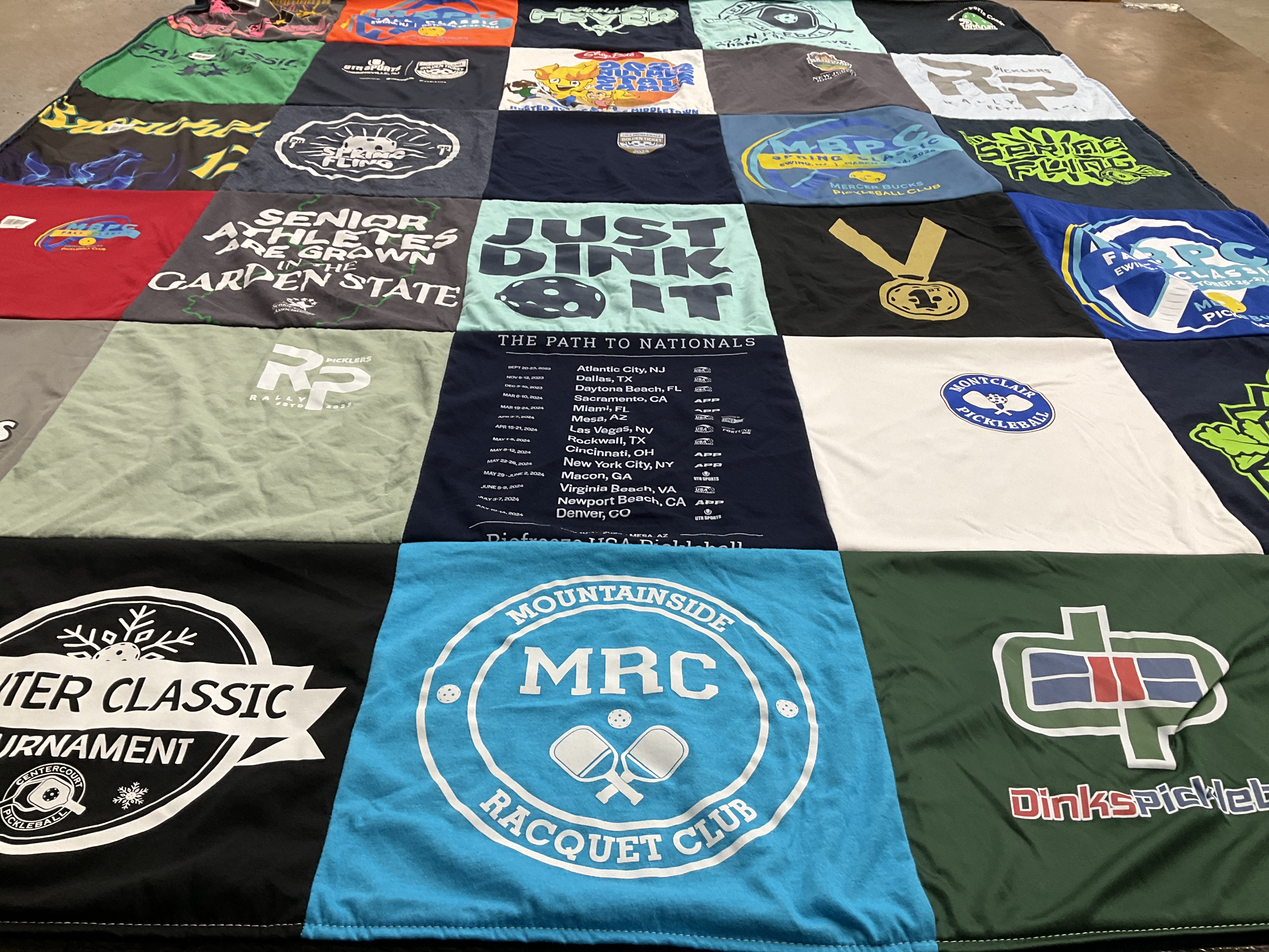 T-shirt quilt with pickleball, sports themes by Amanda from NJ