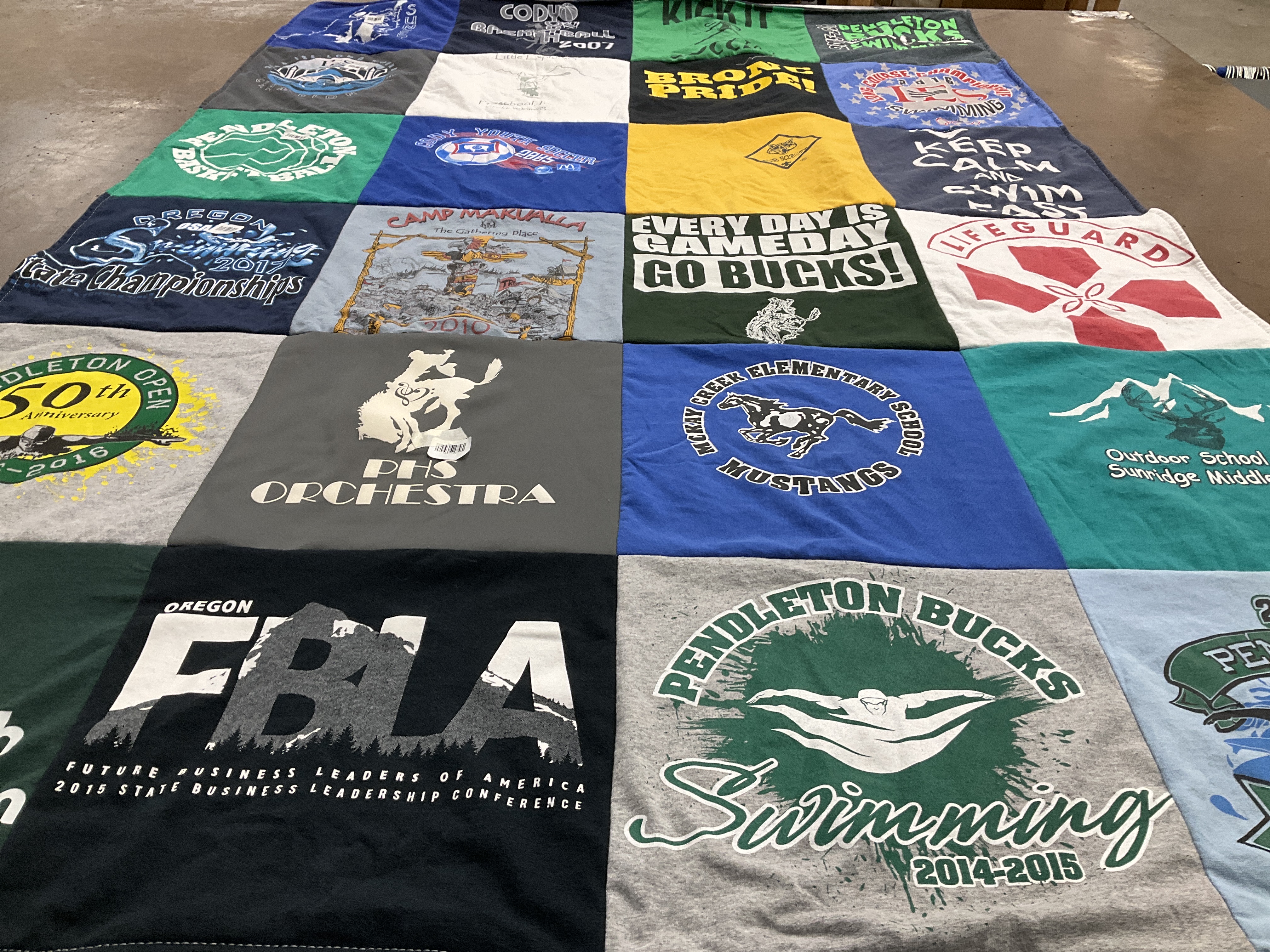 T-shirt quilt featuring pendleton bucks swimming by Michele from OR
