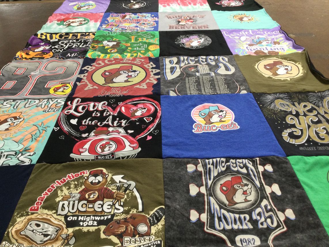 T-shirt quilt with travel, road trips themes by Cathryn from PA