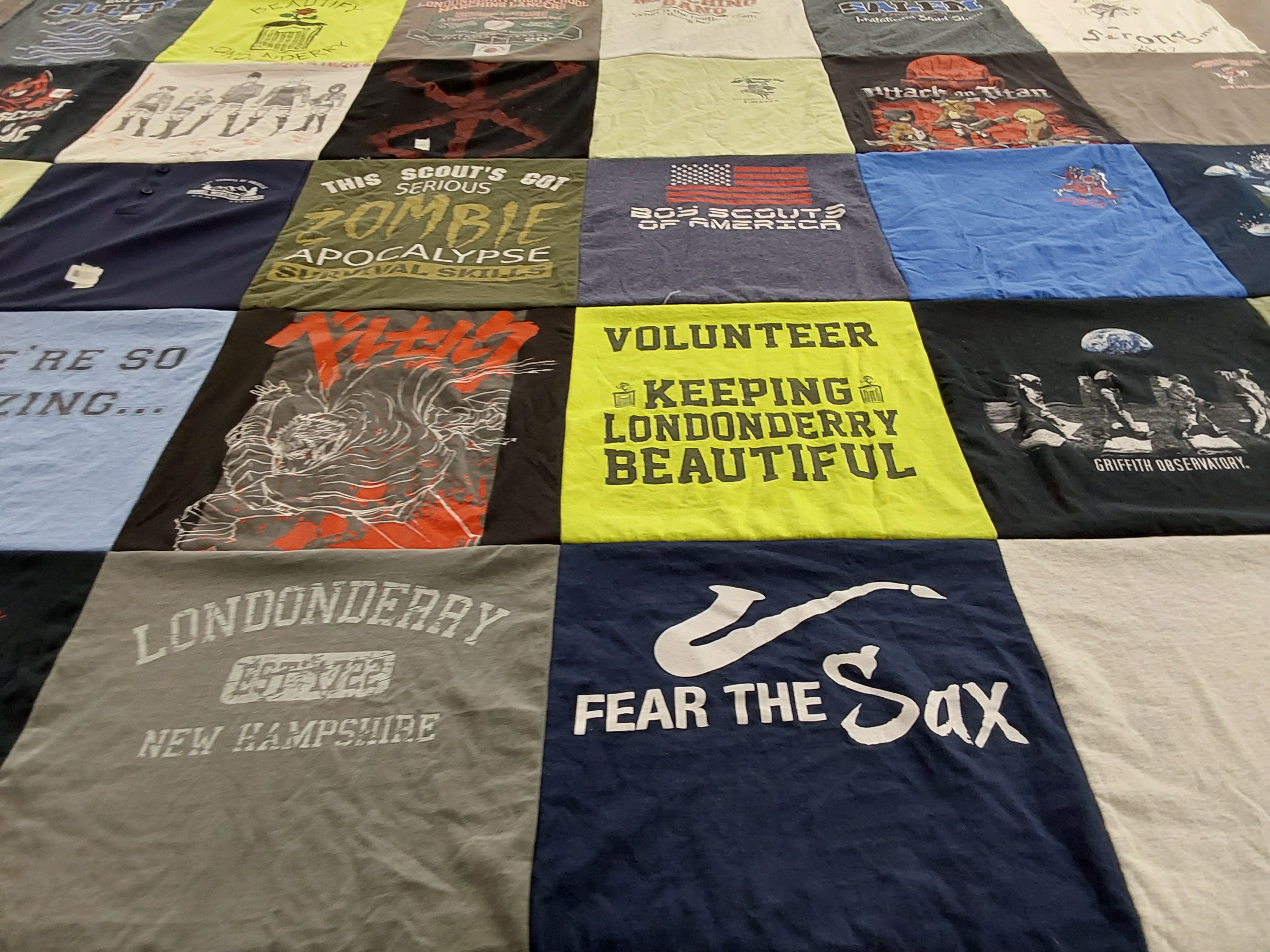 T-shirt quilt with scouting, community service themes by Catherine from NH