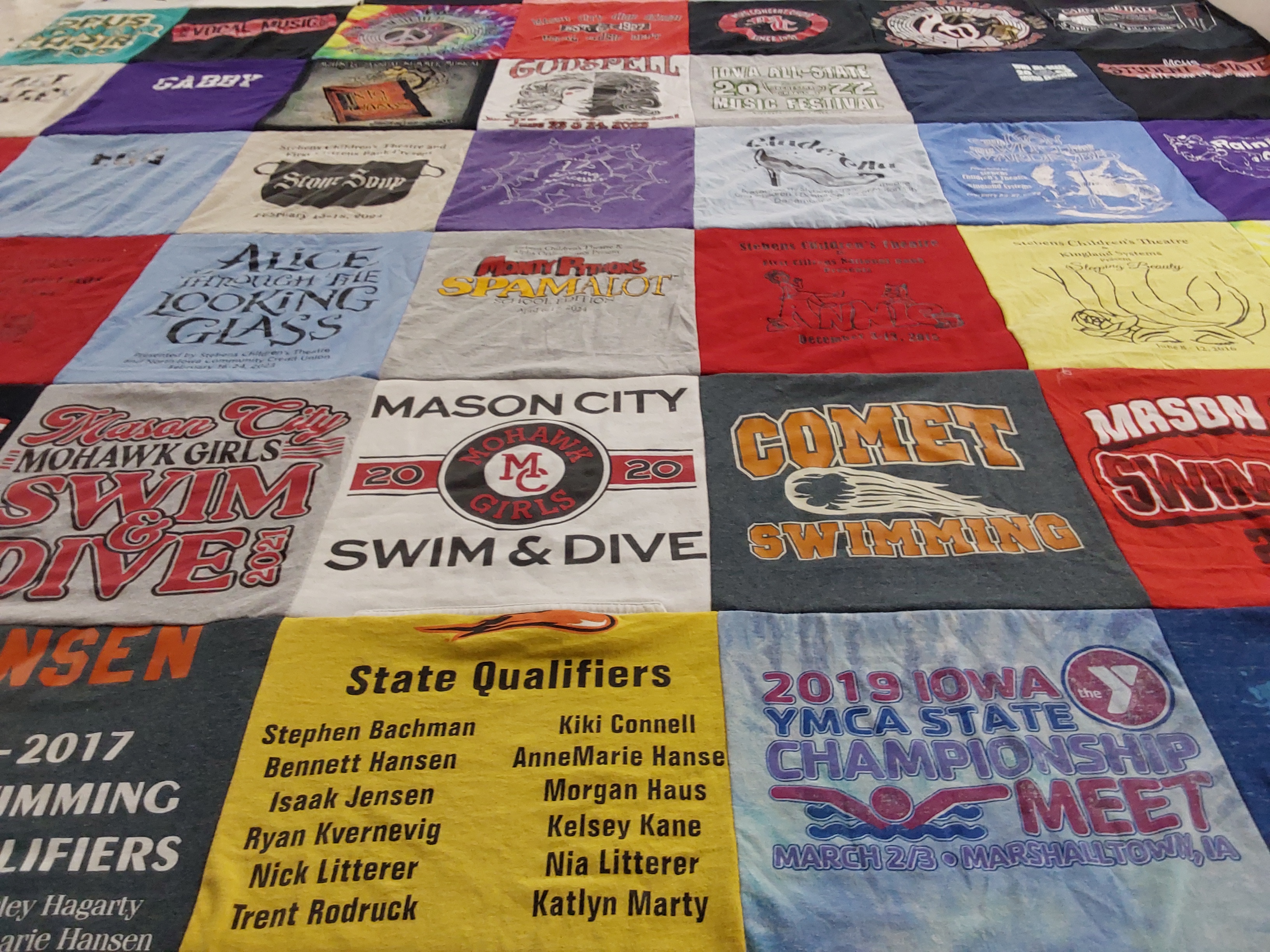 T-shirt quilt featuring mason city mohawk girls swim and dive team by Jeanne from IA