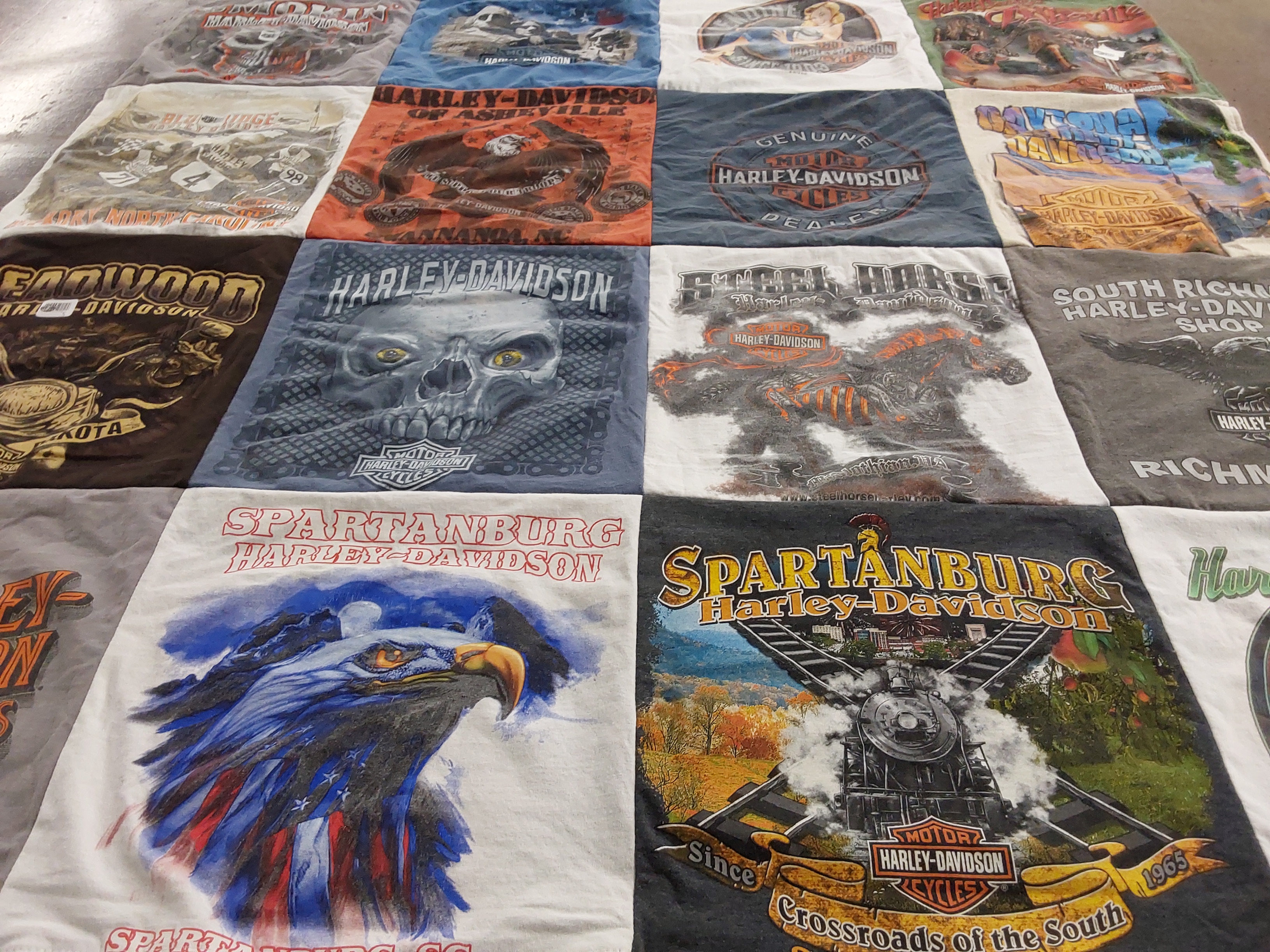 T-shirt quilt with motorcycles, harley themes by Stephen from SC