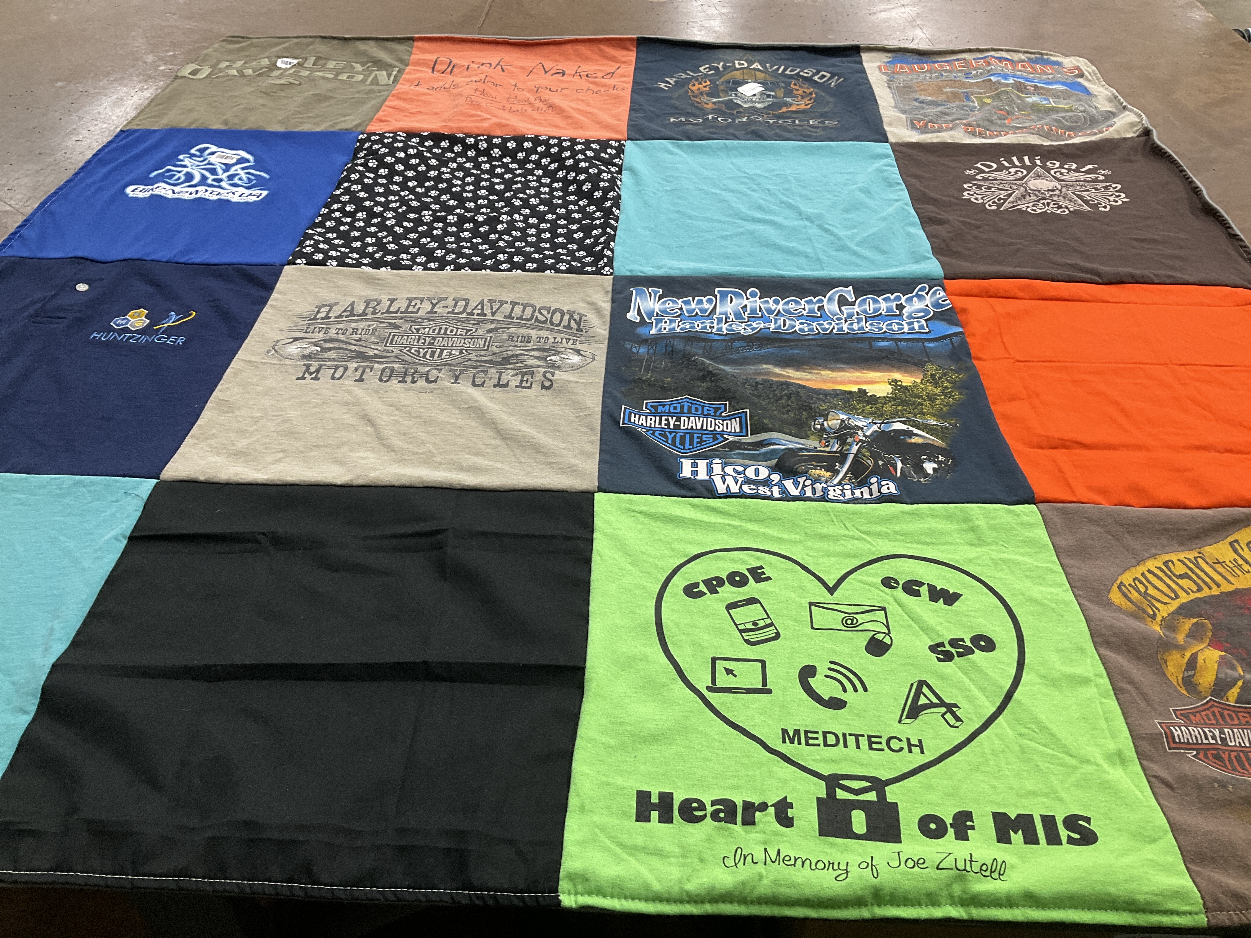T-shirt quilt with motorcycles, harley davidson themes by Melody from PA