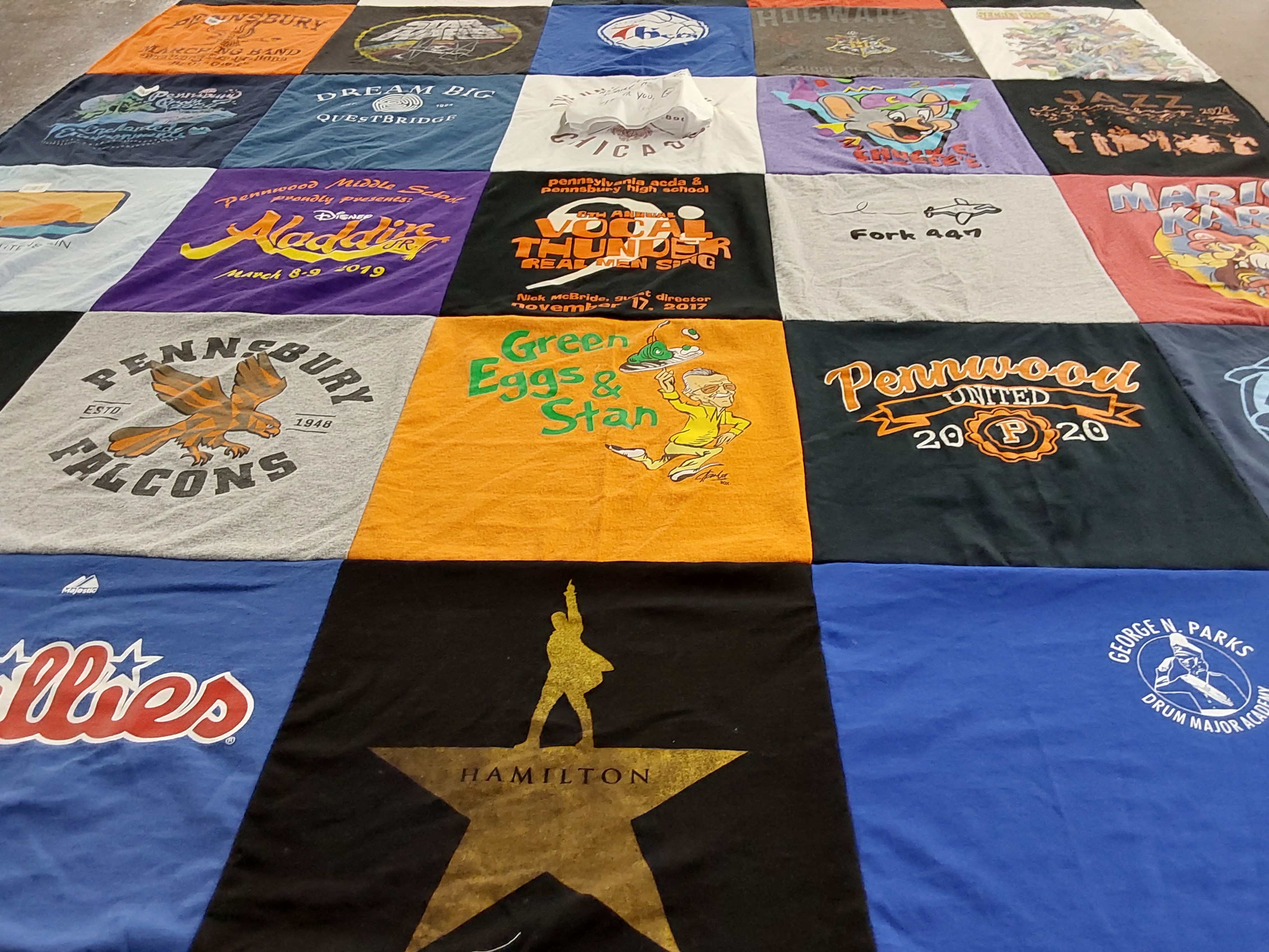 T-shirt quilt featuring pennsbury falcons, philadelphia fillies by AnnMarie from PA