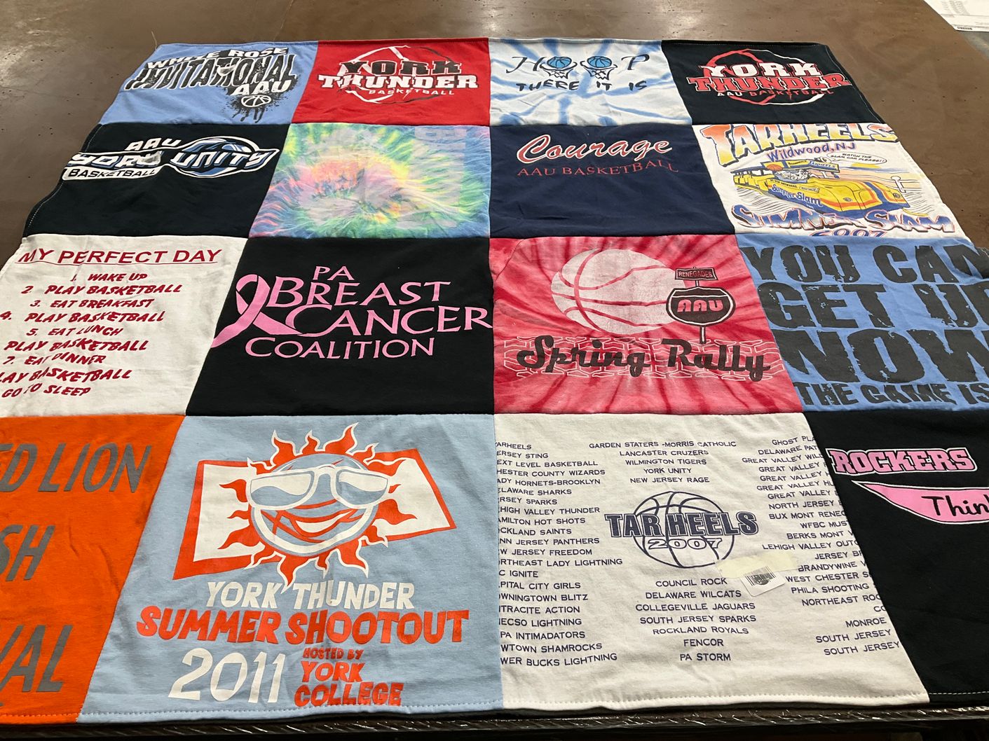 T-shirt quilt featuring york thunder, tarheels by Karen from PA