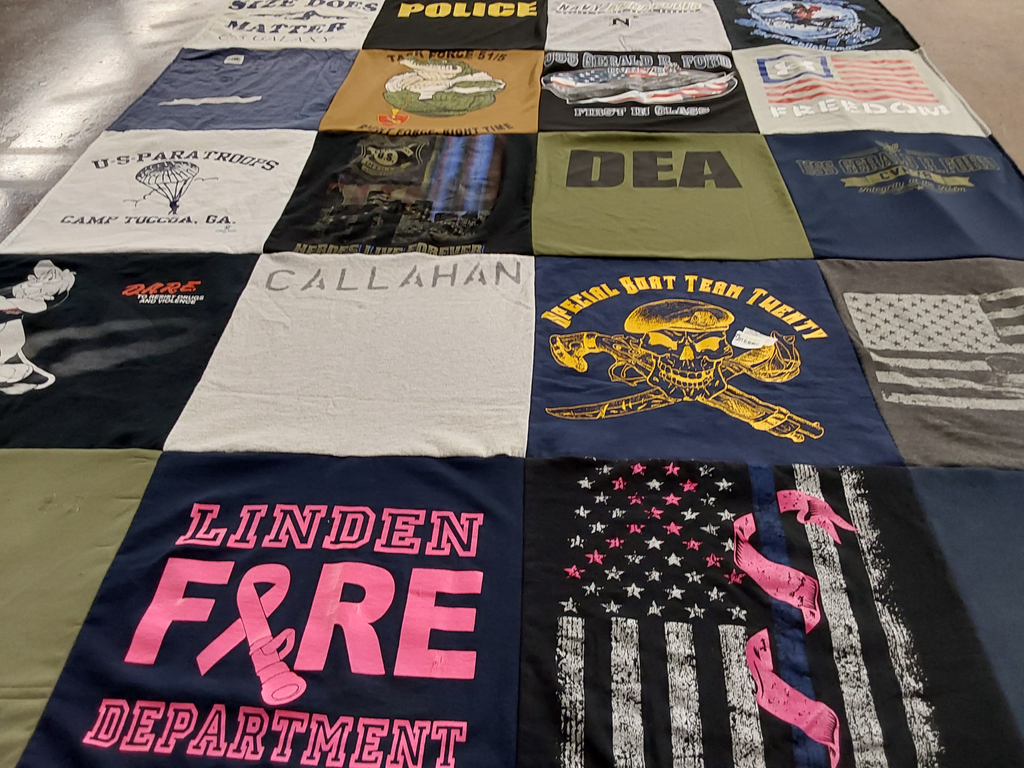T-shirt quilt with law enforcement, military themes by Thomas from NJ
