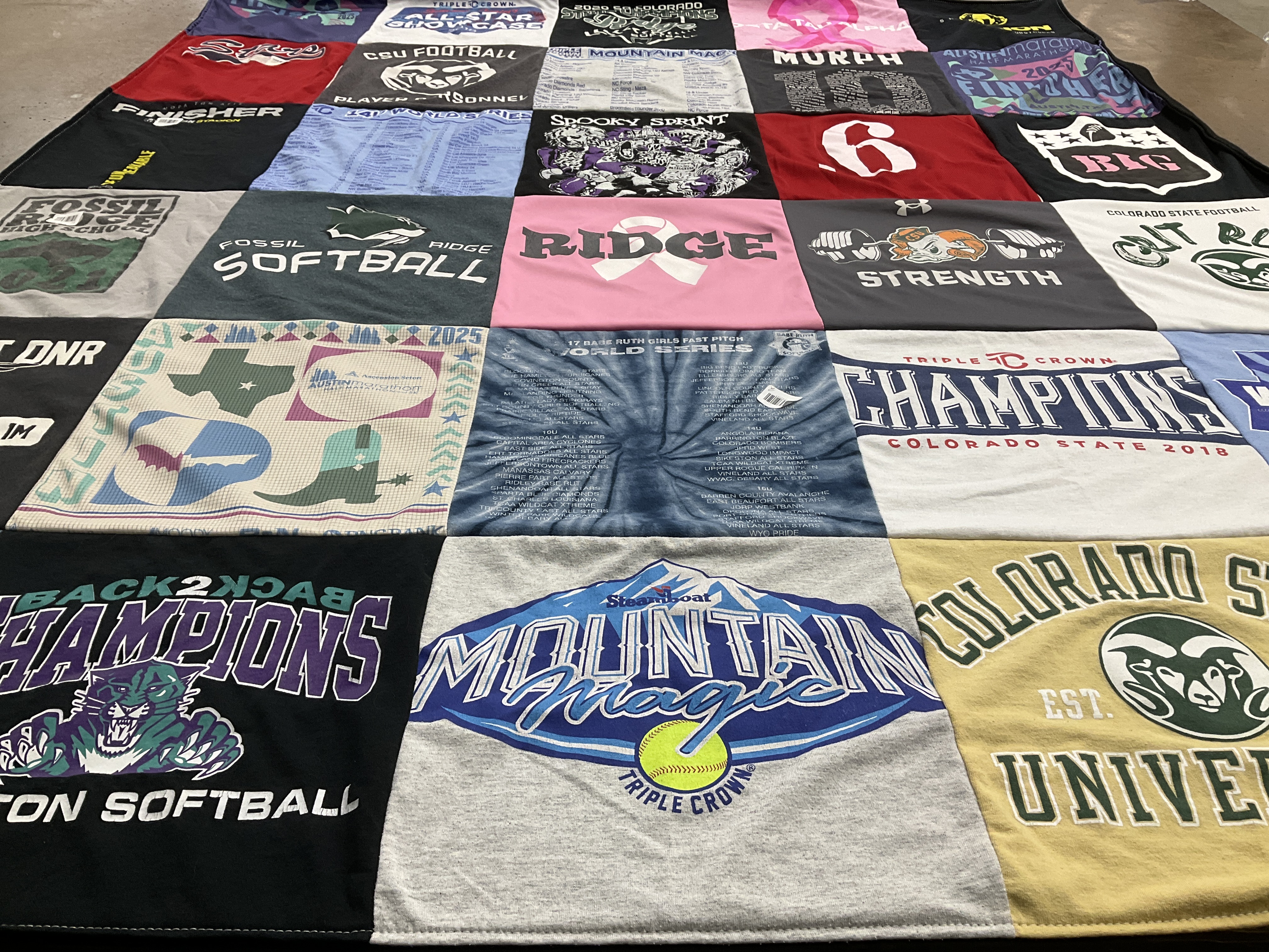 T-shirt quilt featuring fossil ridge softball by Christina from CO