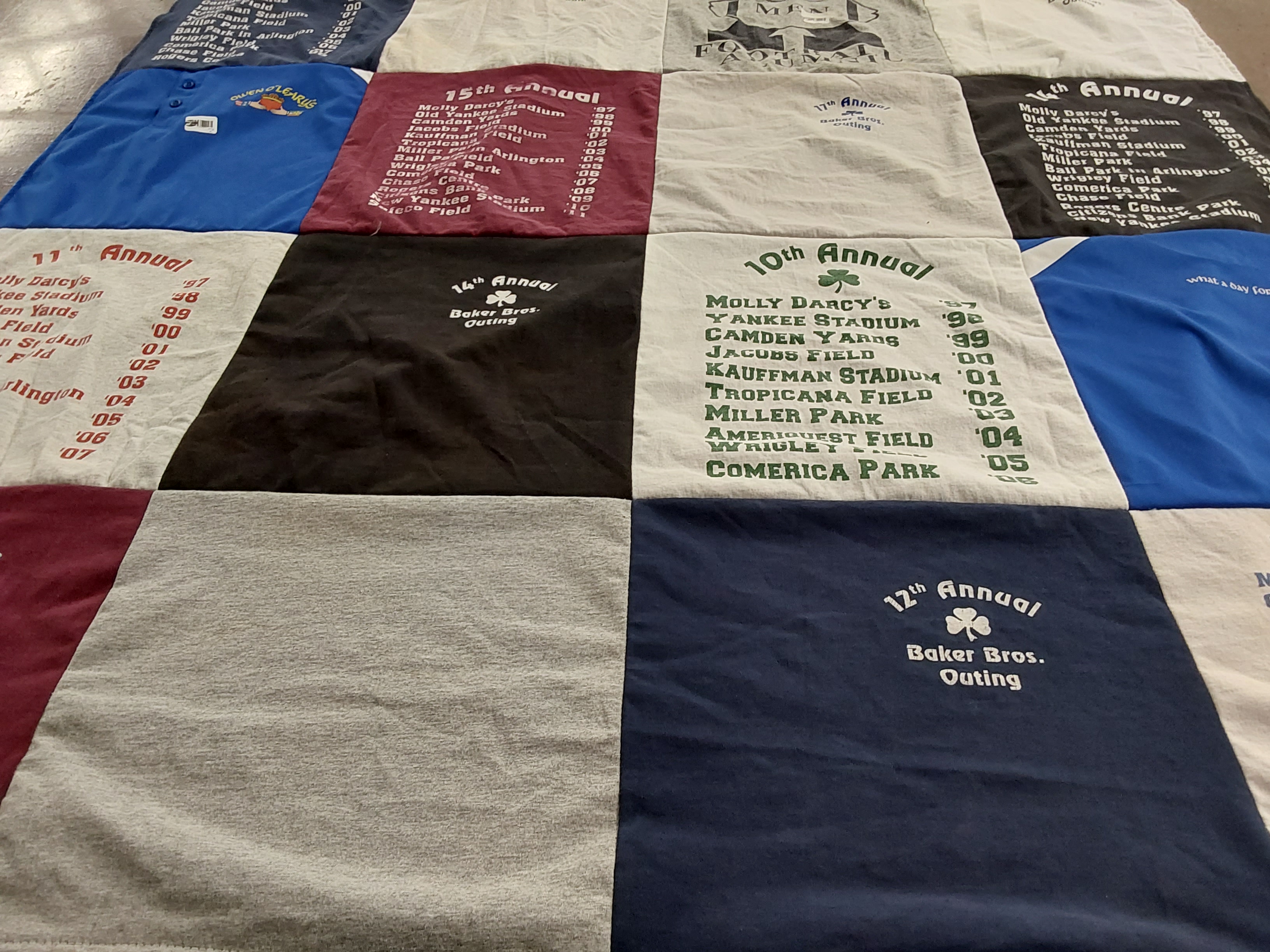 T-shirt quilt with baseball, sports themes by Siobhan from MA