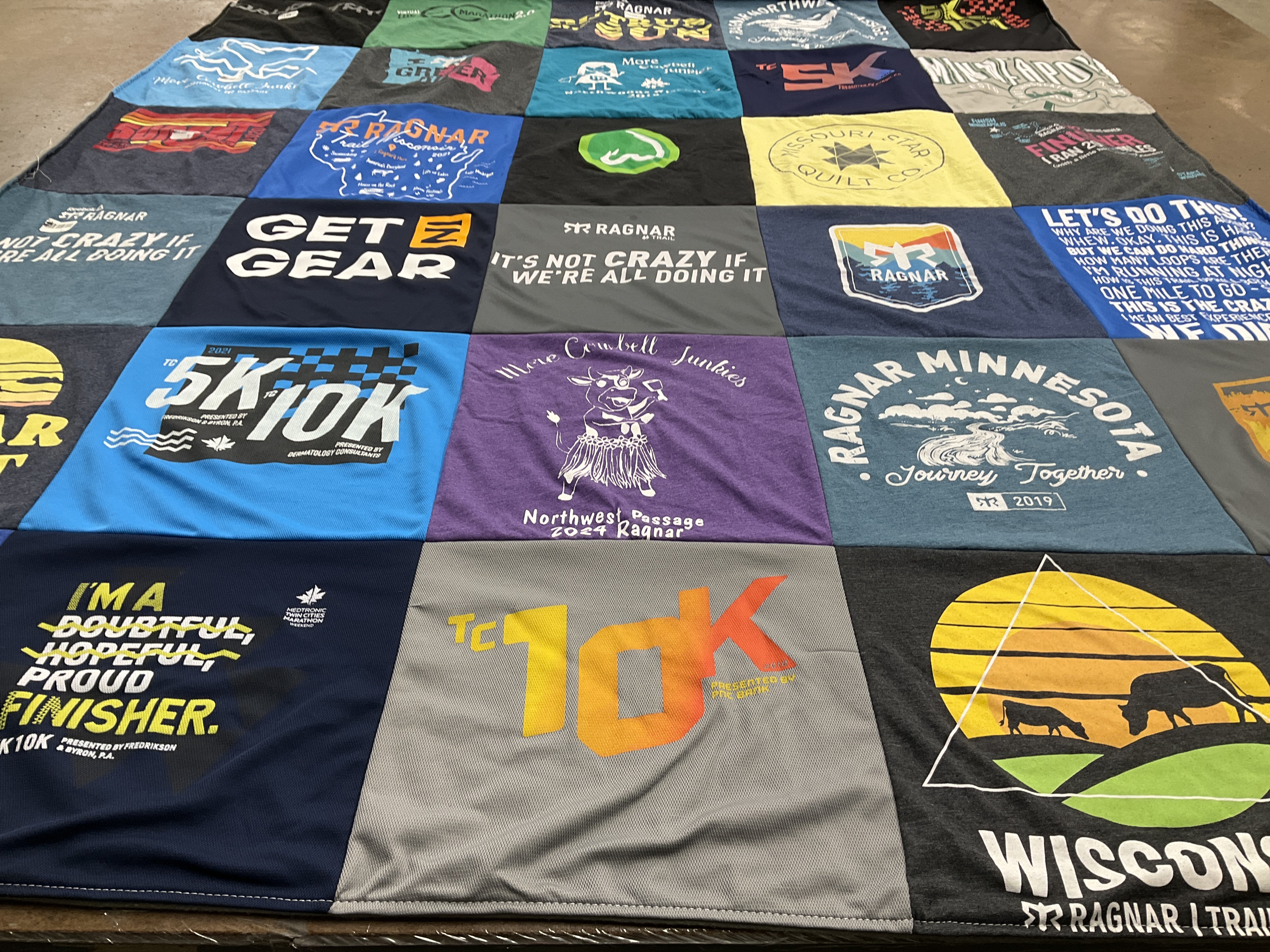 T-shirt quilt with running, fitness themes by Tamara from MN