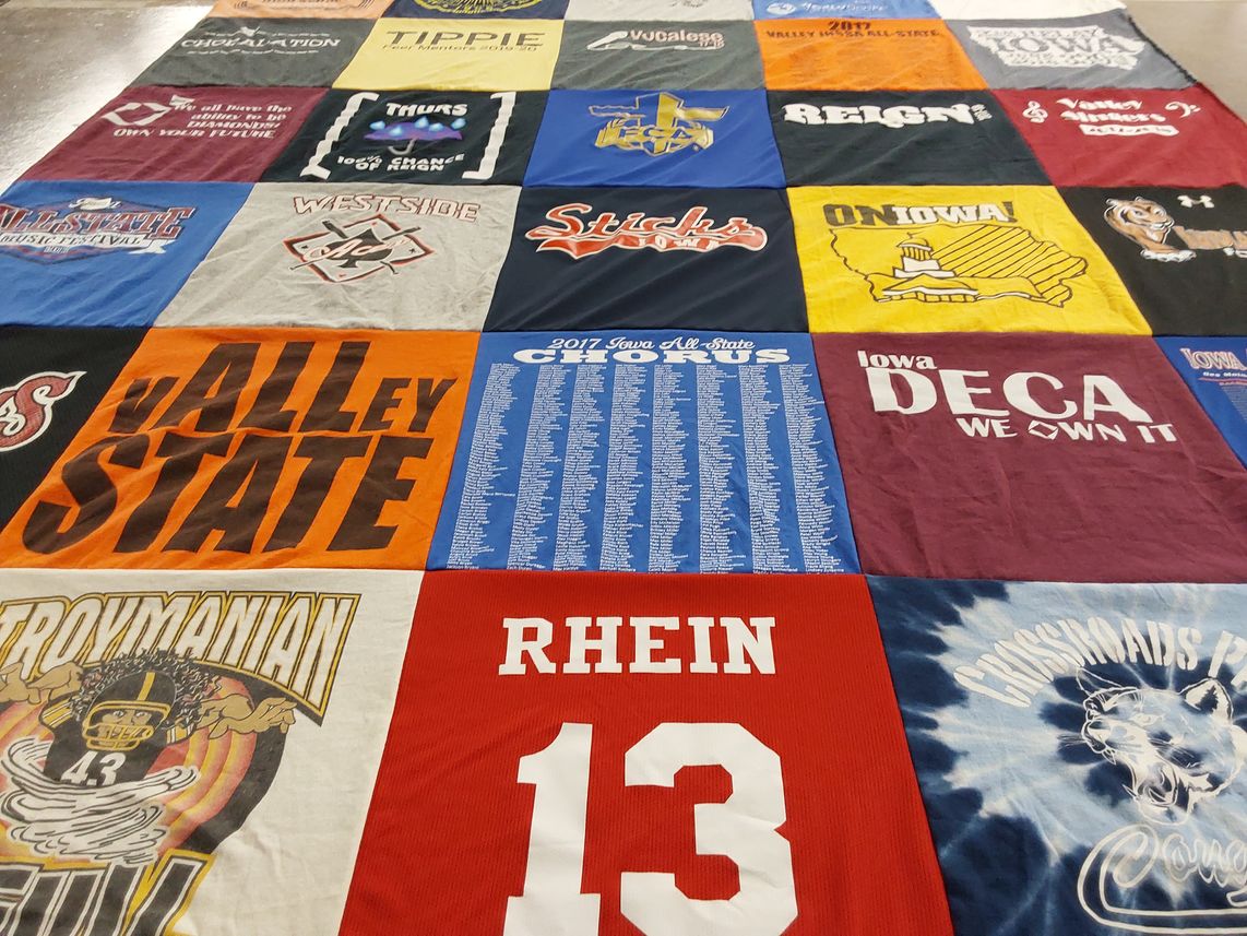 T-shirt quilt featuring crossroads university, trojanian university by Lynn from IA