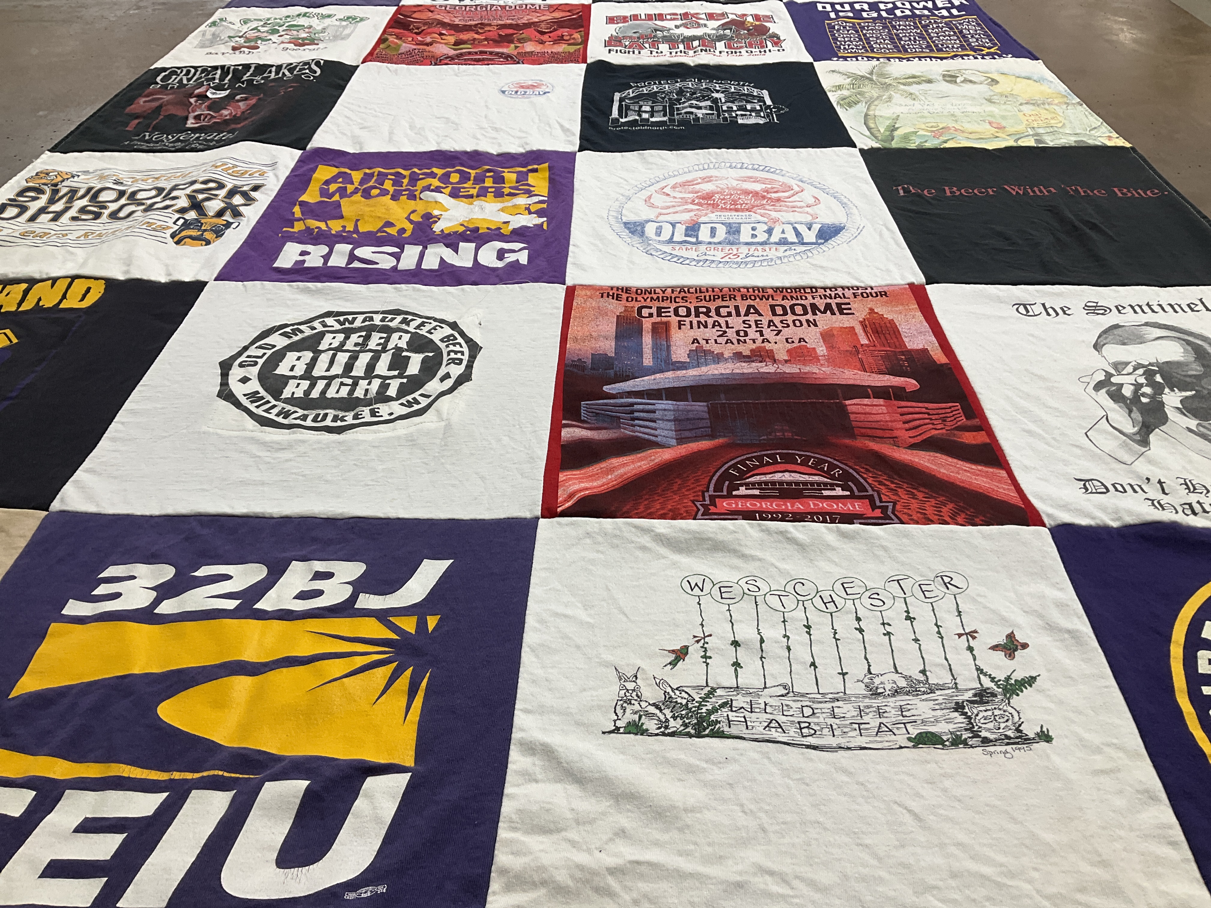 T-shirt quilt with beer, music themes by Beth from MA