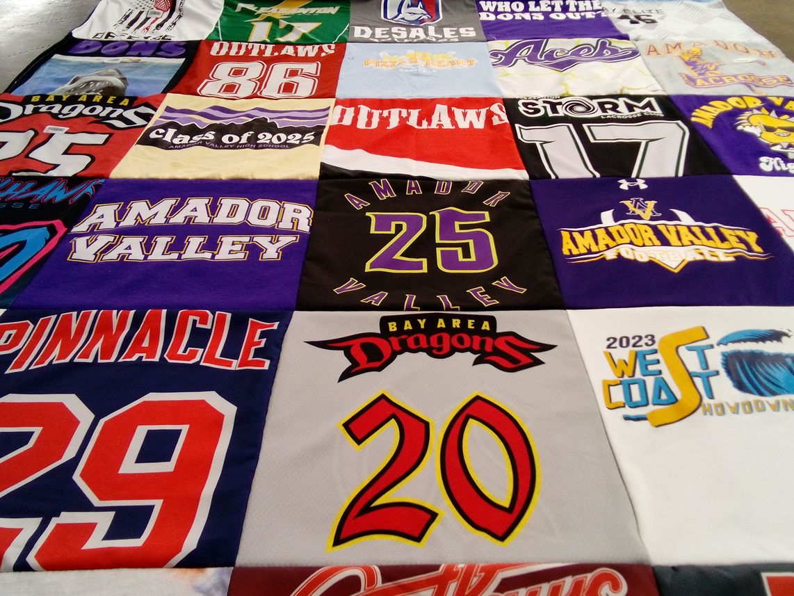 T-shirt quilt featuring bay area dragons, outlaws by Angela from CA