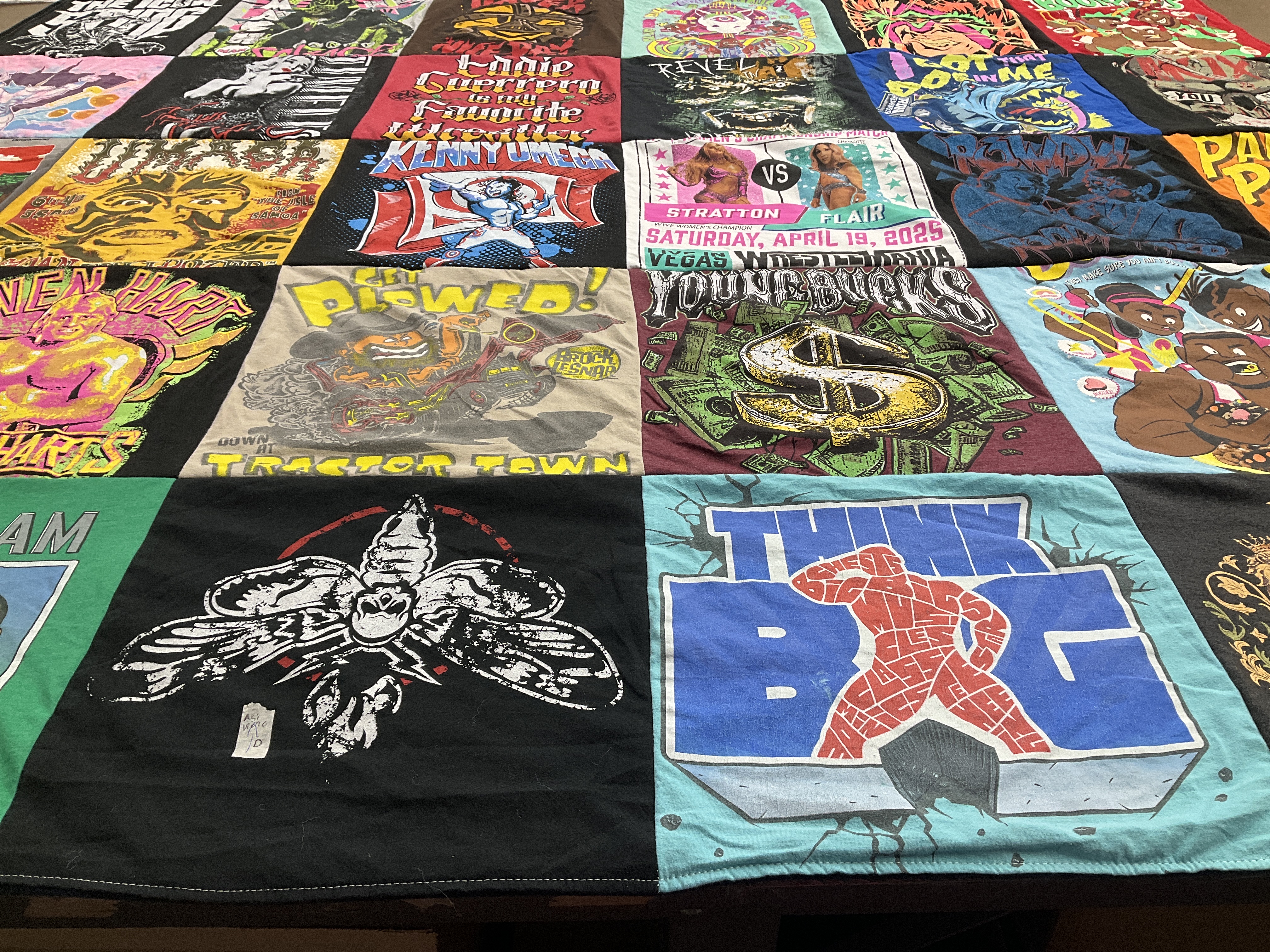 T-shirt quilt with wrestling, comics themes by Shawn from MN