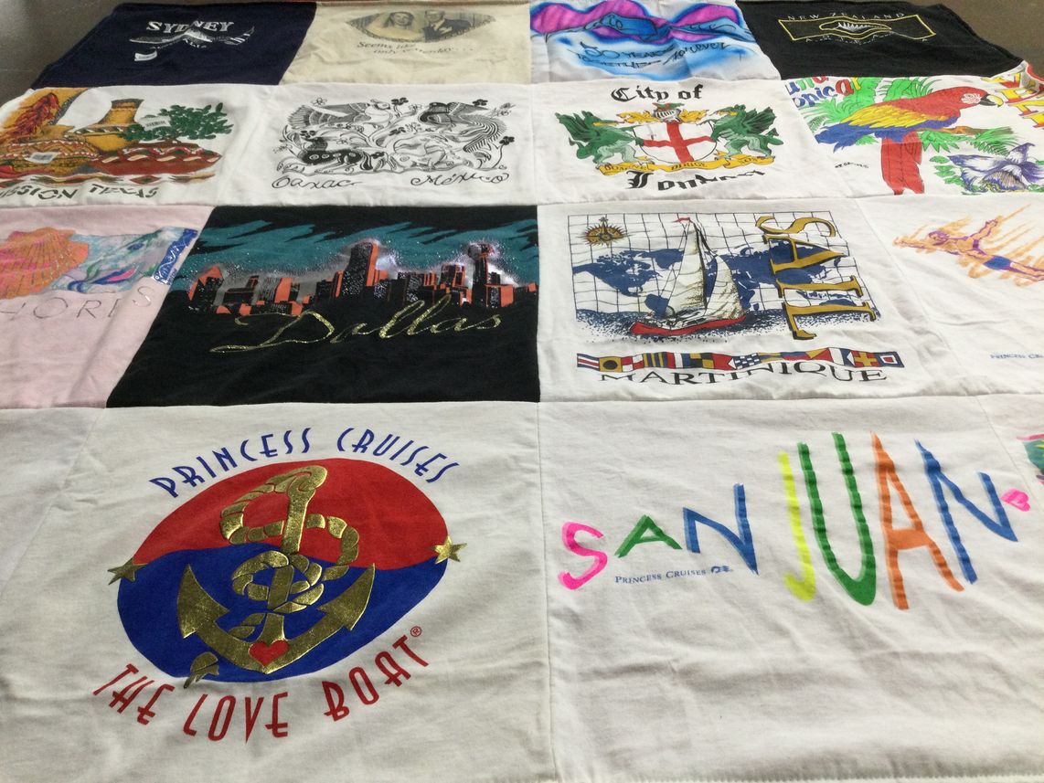 T-shirt quilt with travel, sailing themes by Tamie from WI