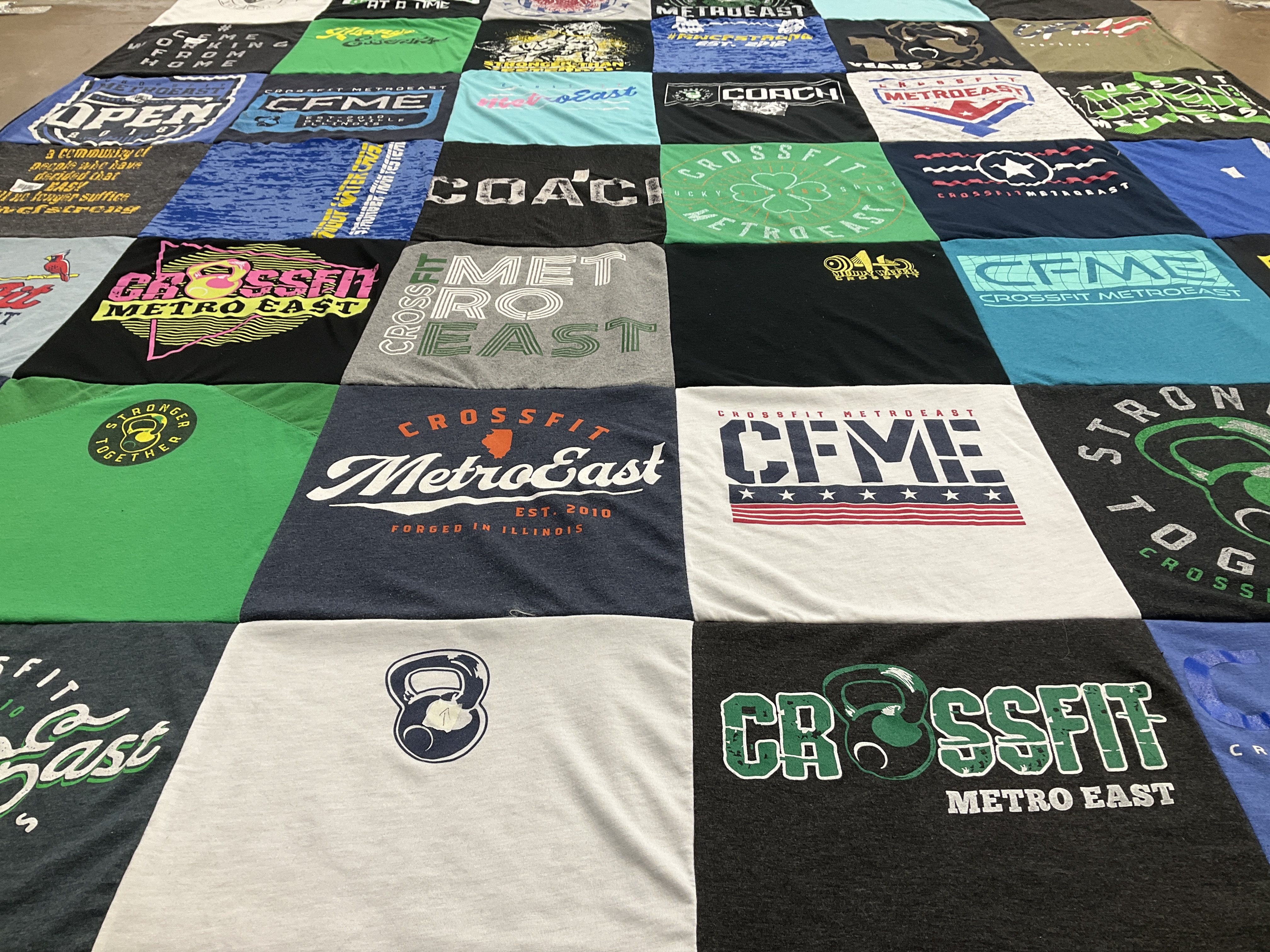 T-shirt quilt with fitness, exercise themes by Jerry Don from IL