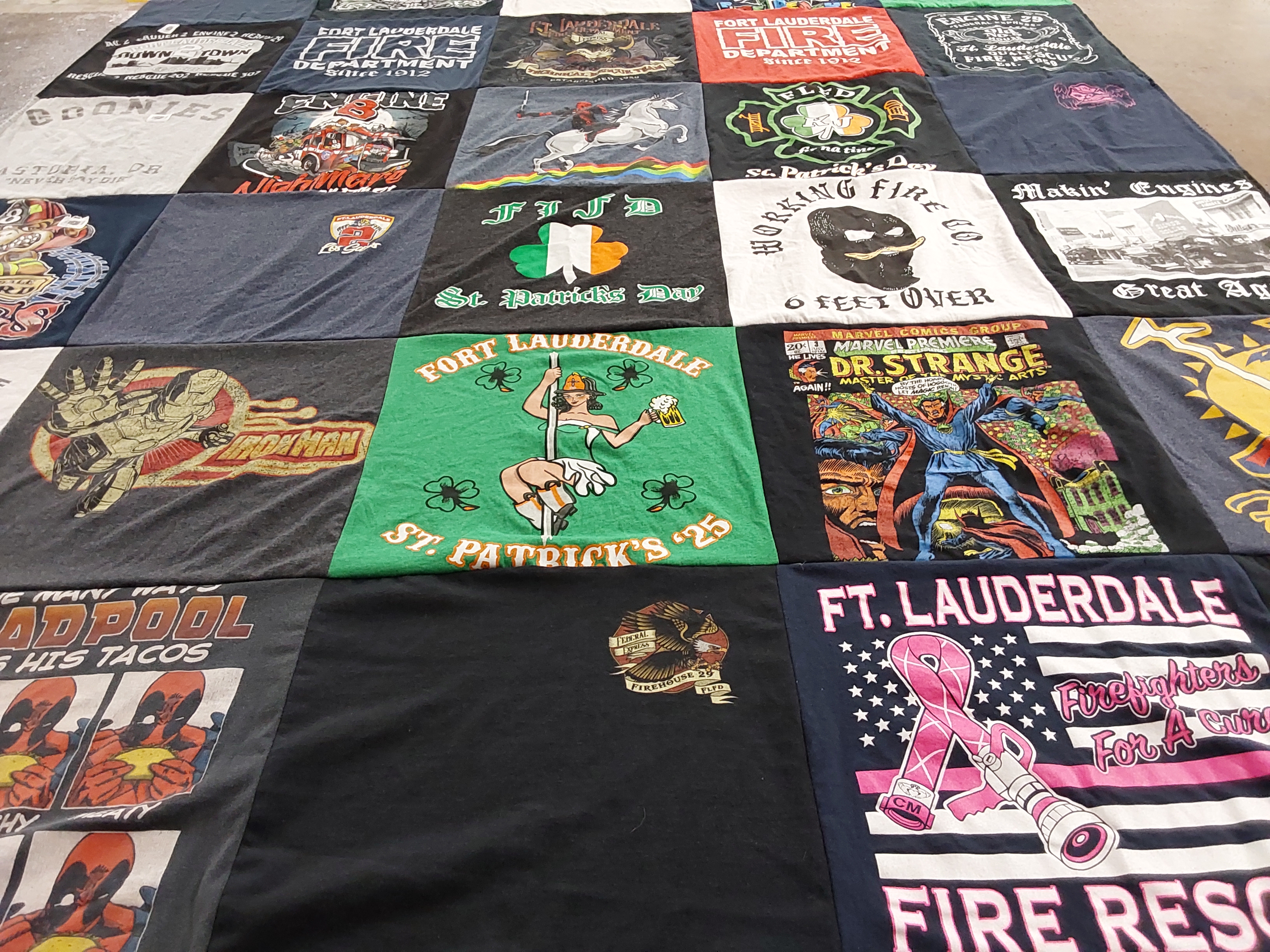 T-shirt quilt with comic, superheroes themes by Matthew from FL