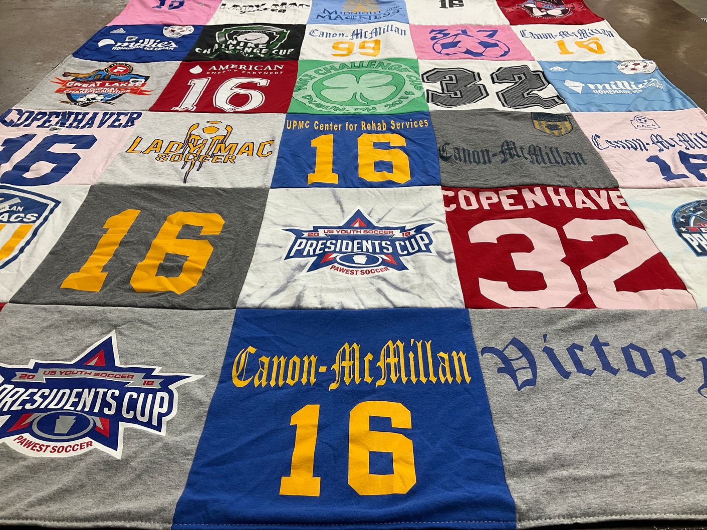 T-shirt quilt featuring canon-mcmillan high school soccer team by Dawn from PA