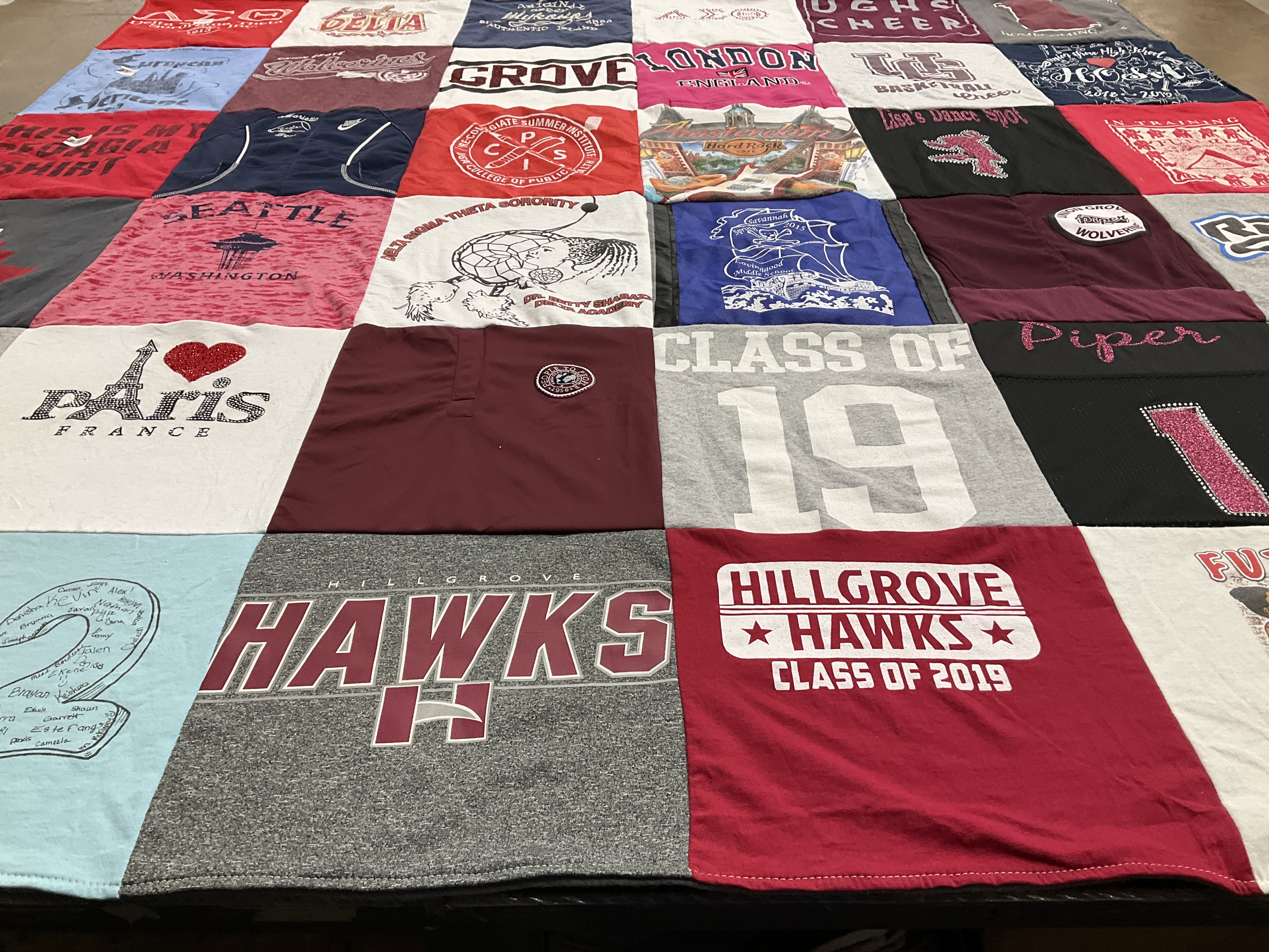 T-shirt quilt featuring hillgrove hawks by andrea from GA