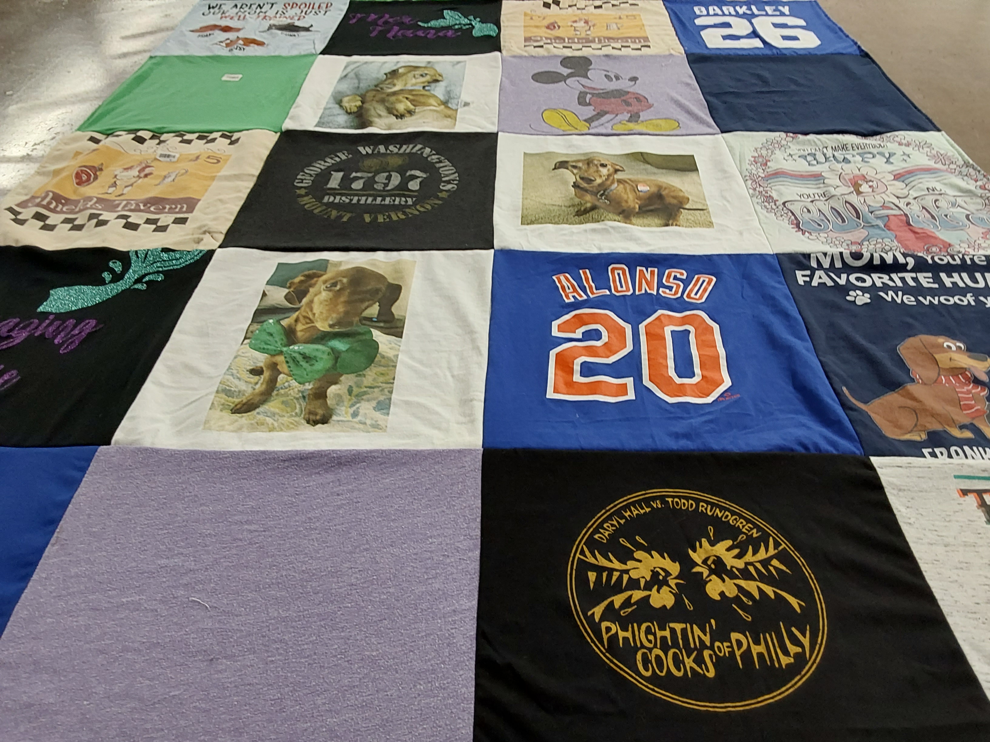 T-shirt quilt with dogs, hunting themes by Julie from VA