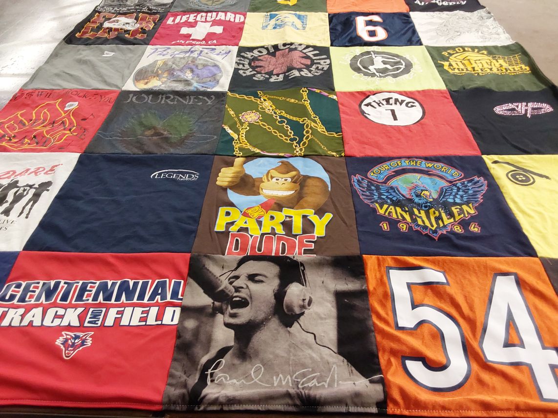 T-shirt quilt with music, sports themes by SYLICIA from AZ