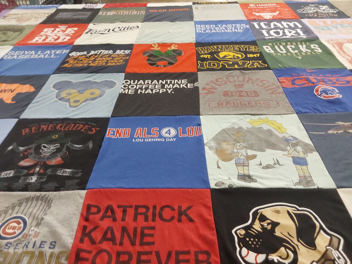 T-shirt quilt featuring chicago cubs, wisconsin rangers by Jon from WI