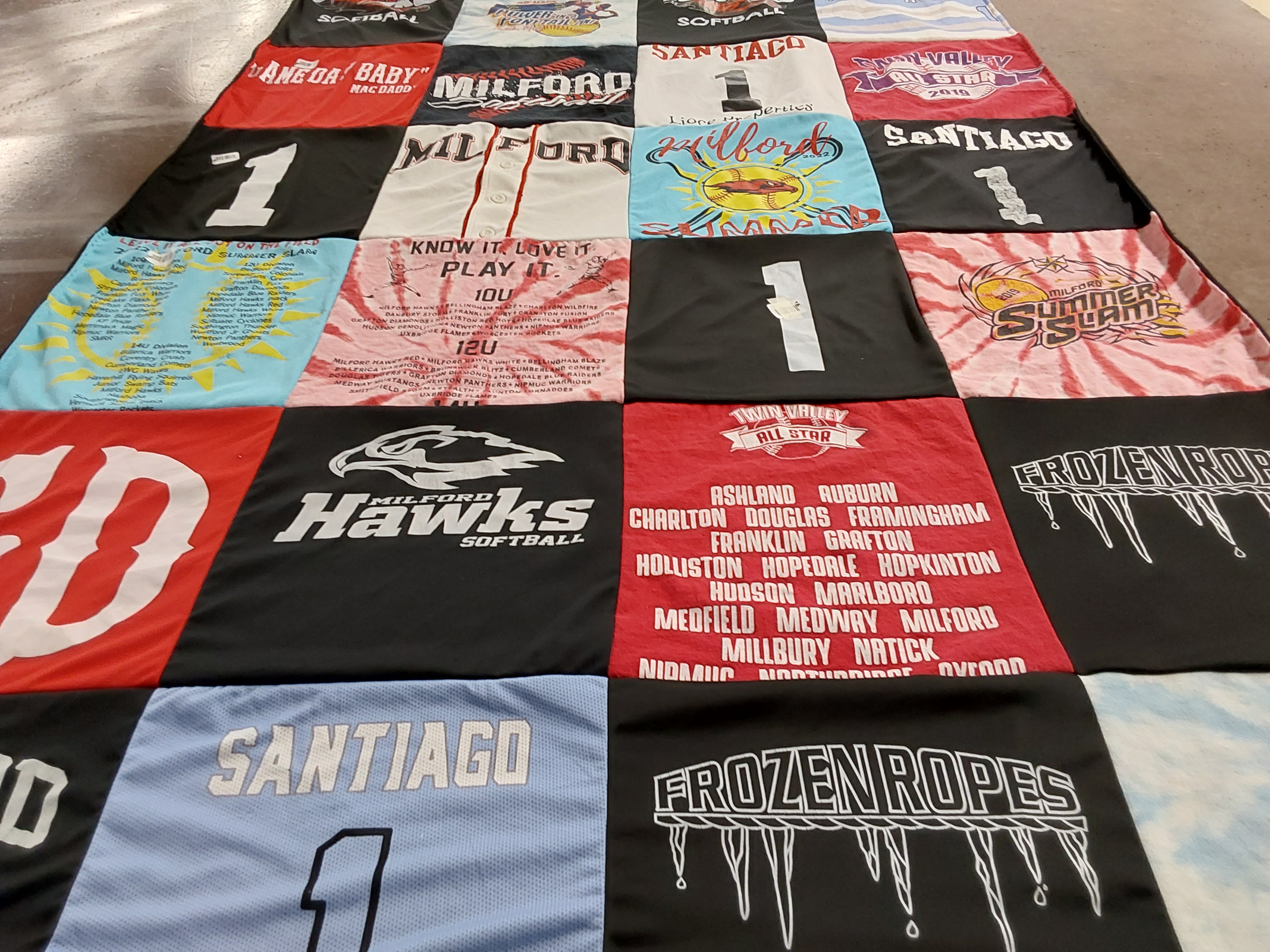 T-shirt quilt featuring milford hawks softball, town valley all star by Melissa from MA