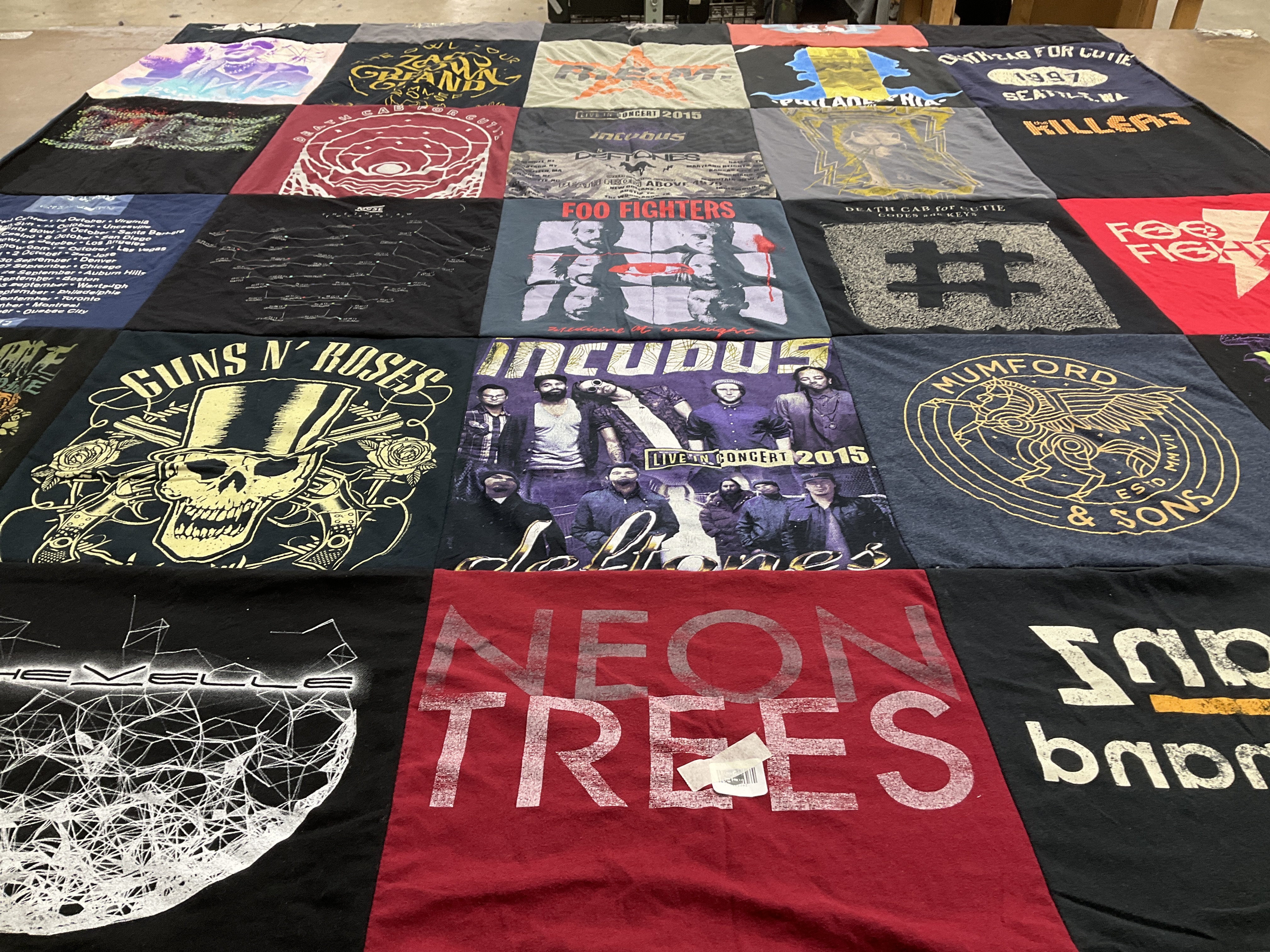 T-shirt quilt with music, concerts themes by Sarah from PA
