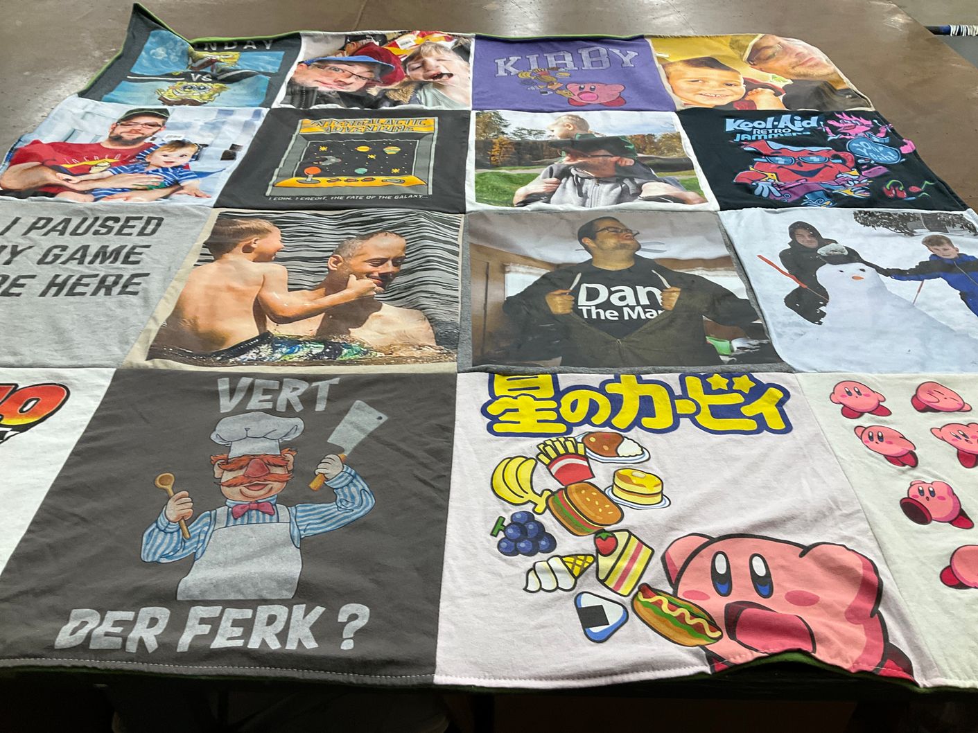 T-shirt quilt with gaming, food themes by Victoria from MA