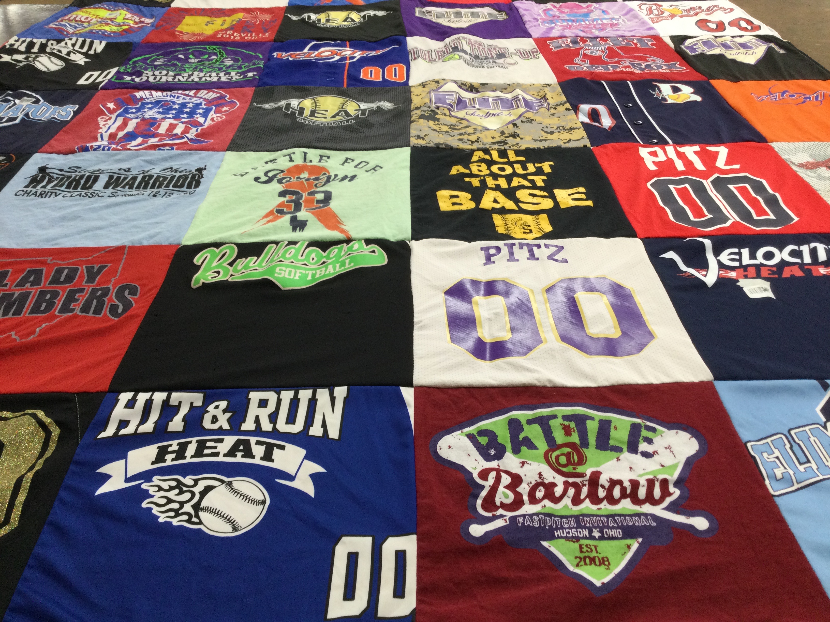 T-shirt quilt with softball, sports themes by Holly from OH