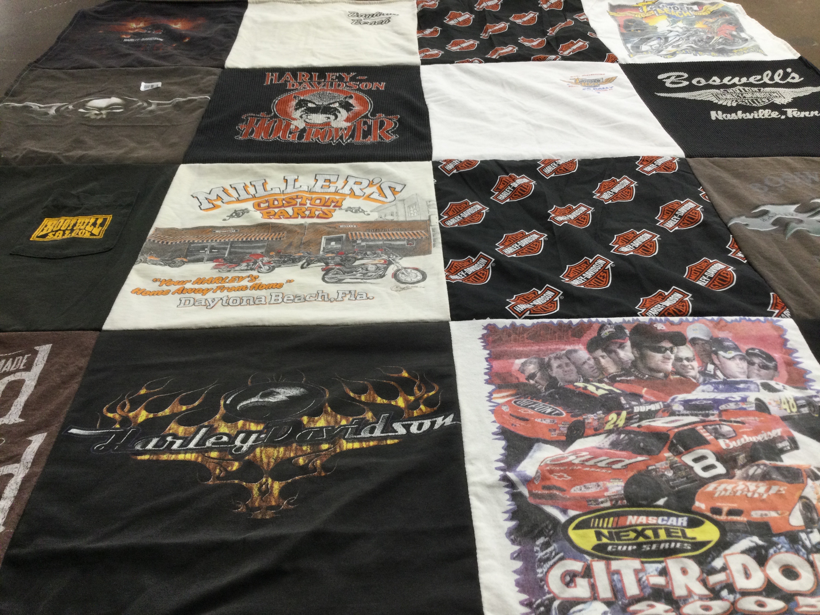 T-shirt quilt with motorcycles, racing themes by Kristin from TN