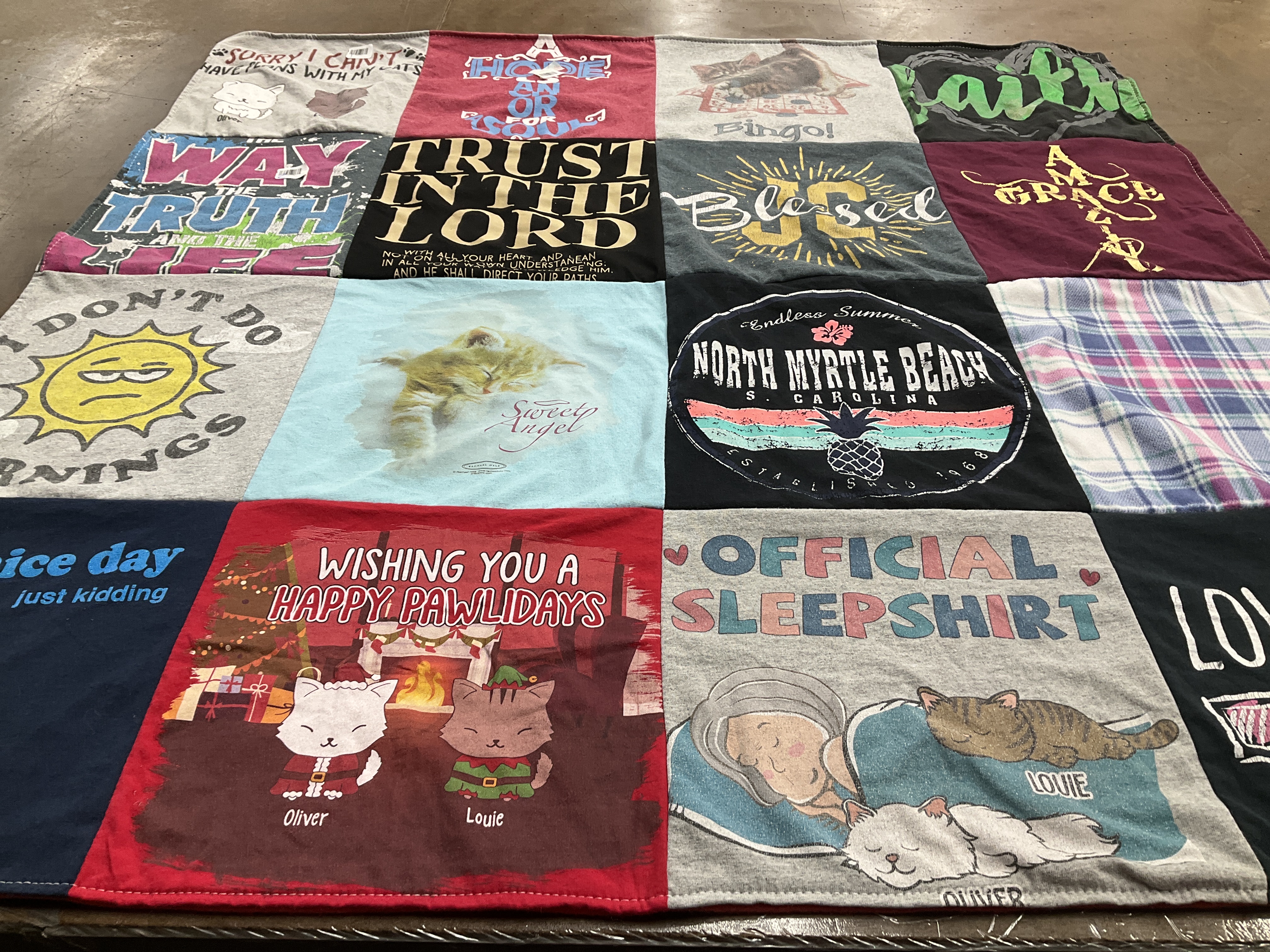 T-shirt quilt with animals, cats themes by Autumn from PA