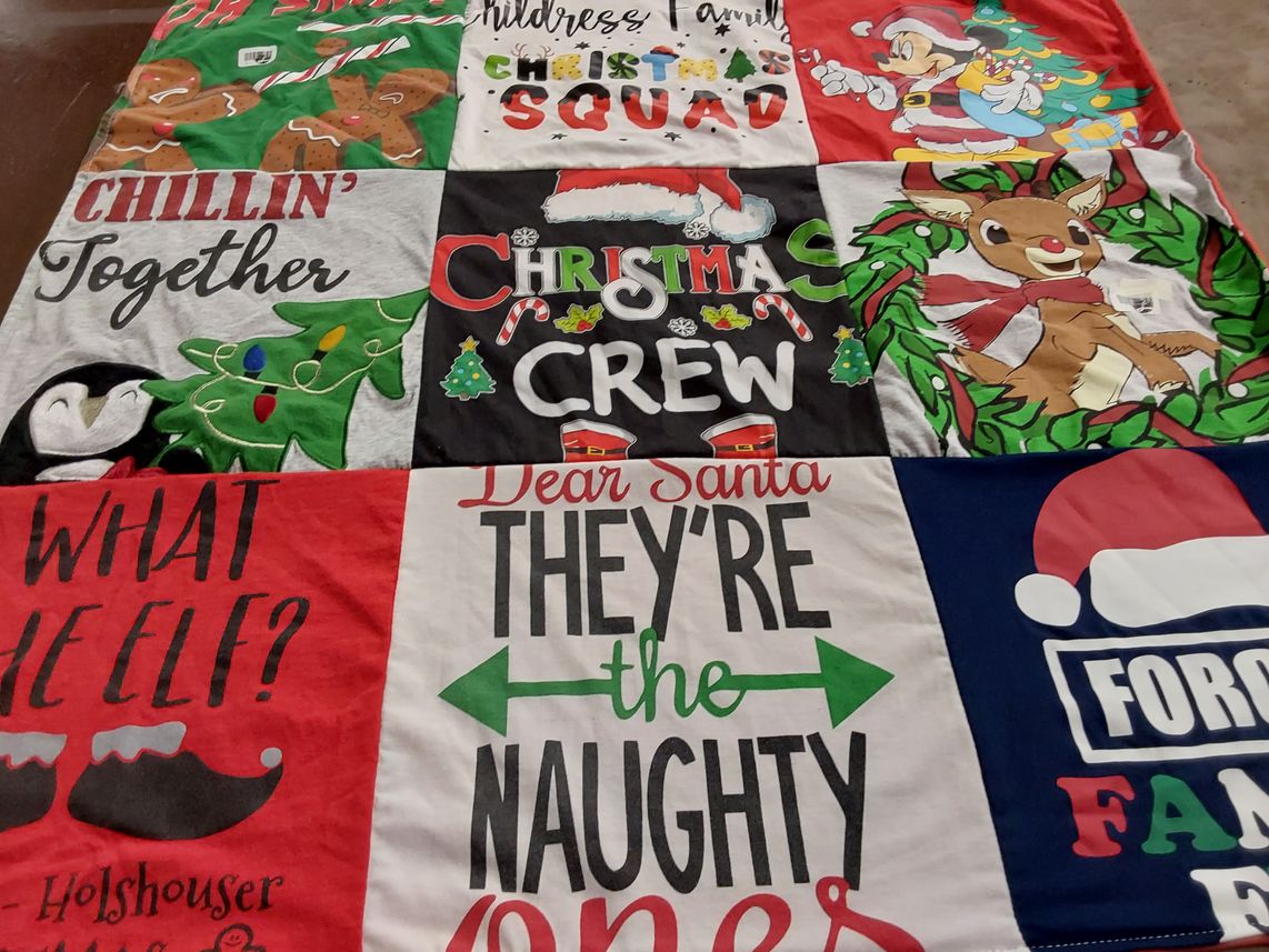 T-shirt quilt with christmas, holiday themes by BROOKE from NC