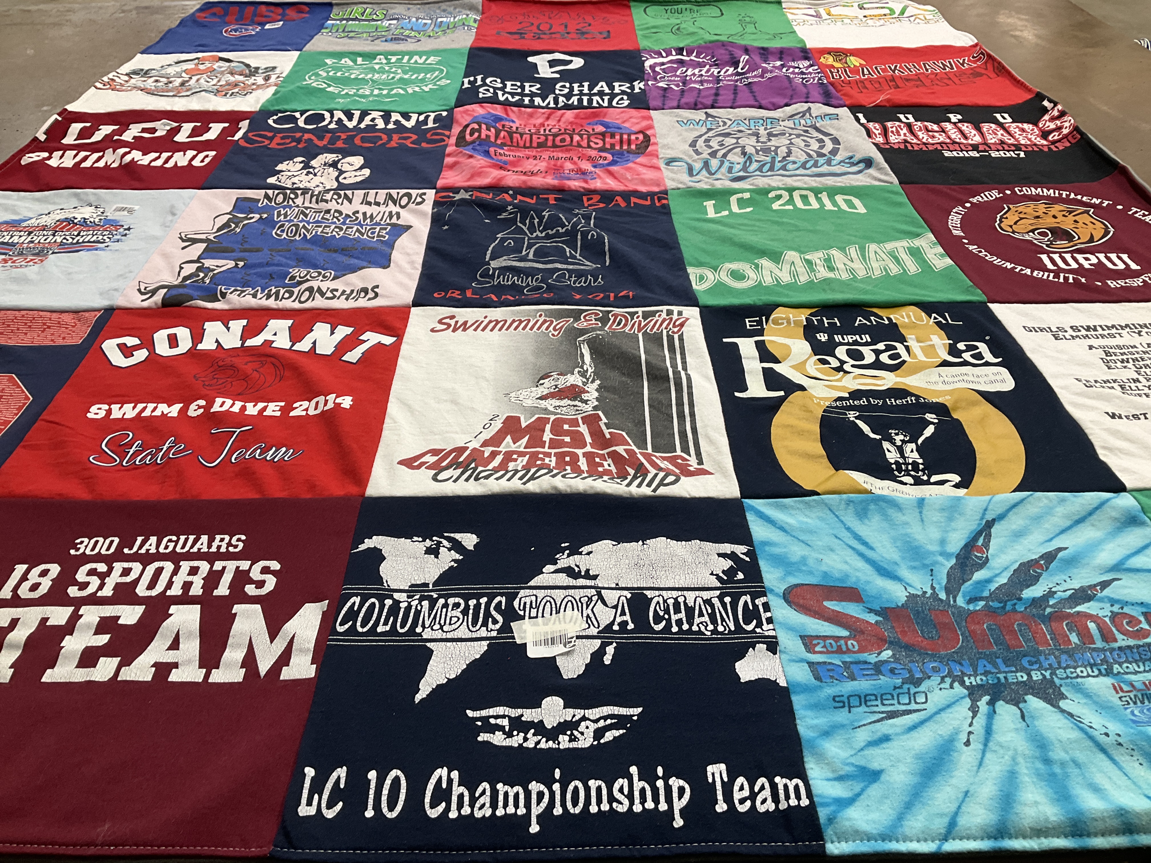 T-shirt quilt featuring conant high school swim team by Patrick from IA
