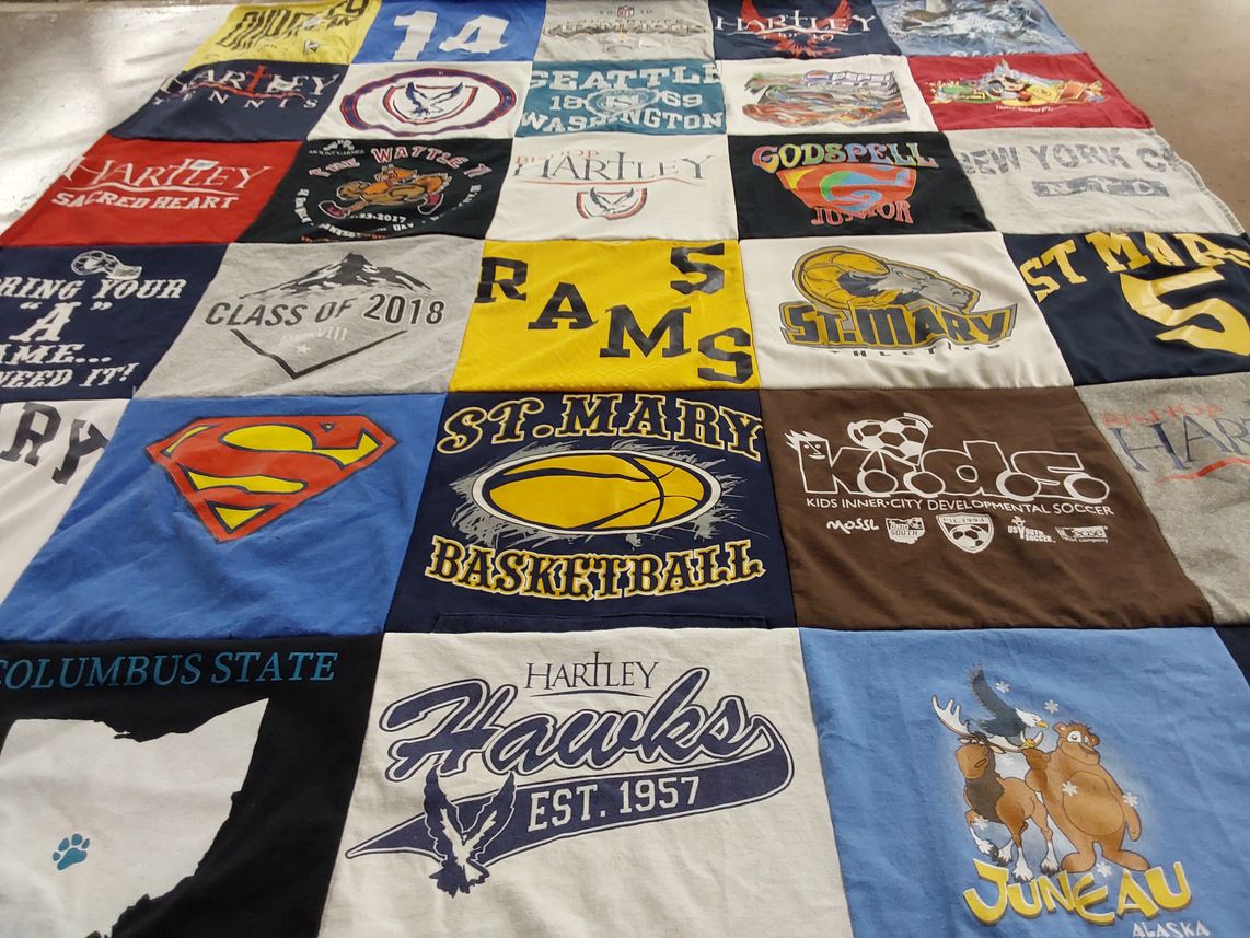 T-shirt quilt featuring hartley hawks, st. mary's basketball by Melissa from OH